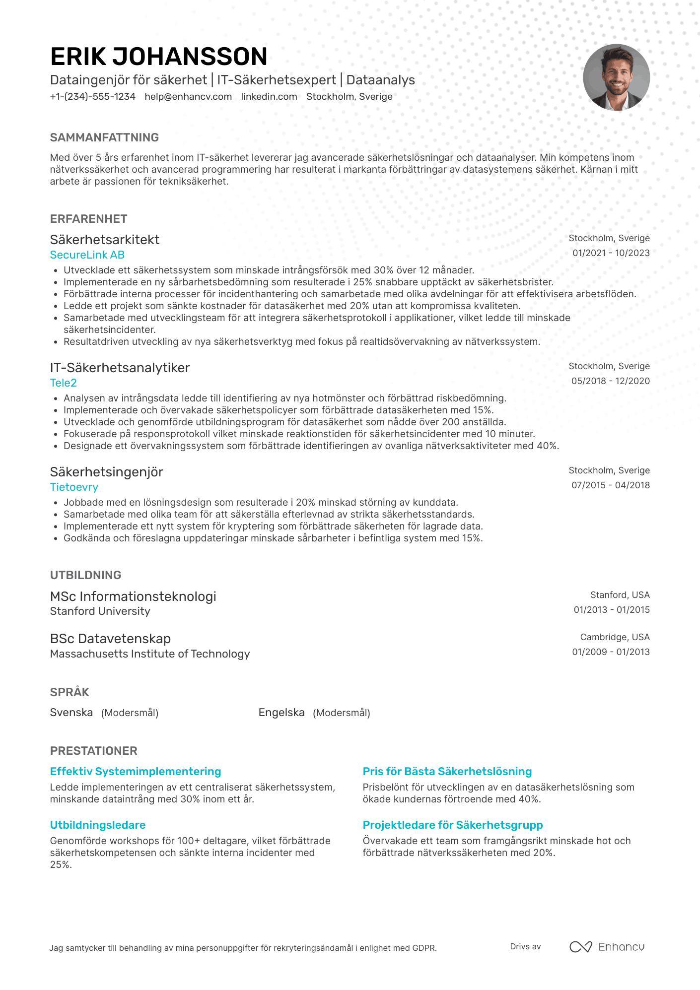 CV för Dataingenjör för säkerhet