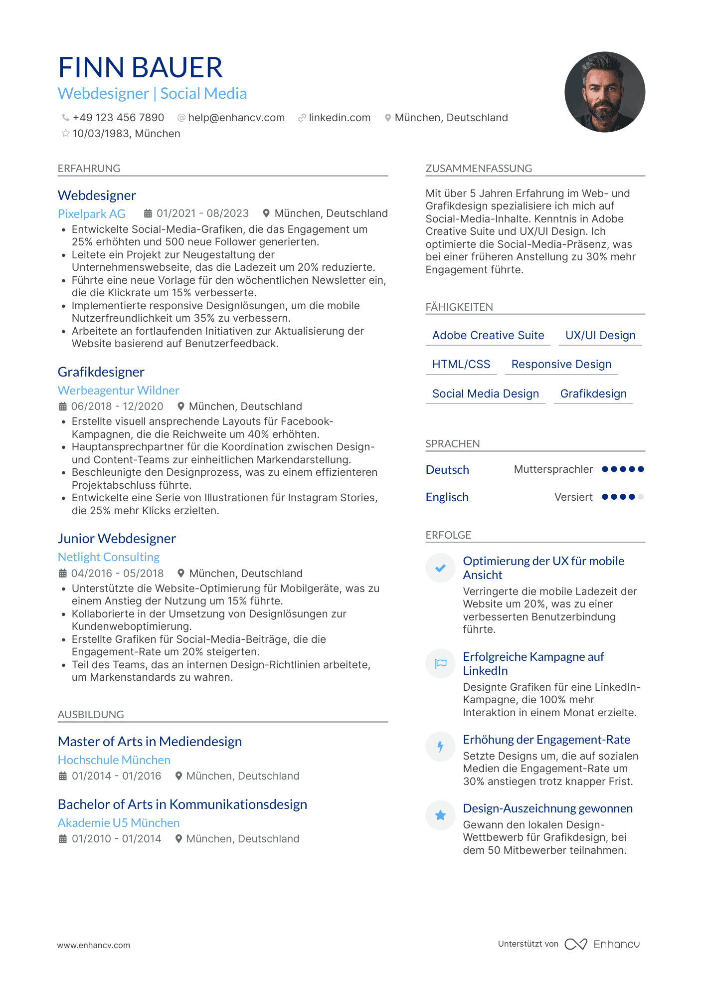 Lebenslauf als Webdesigner für Social Media