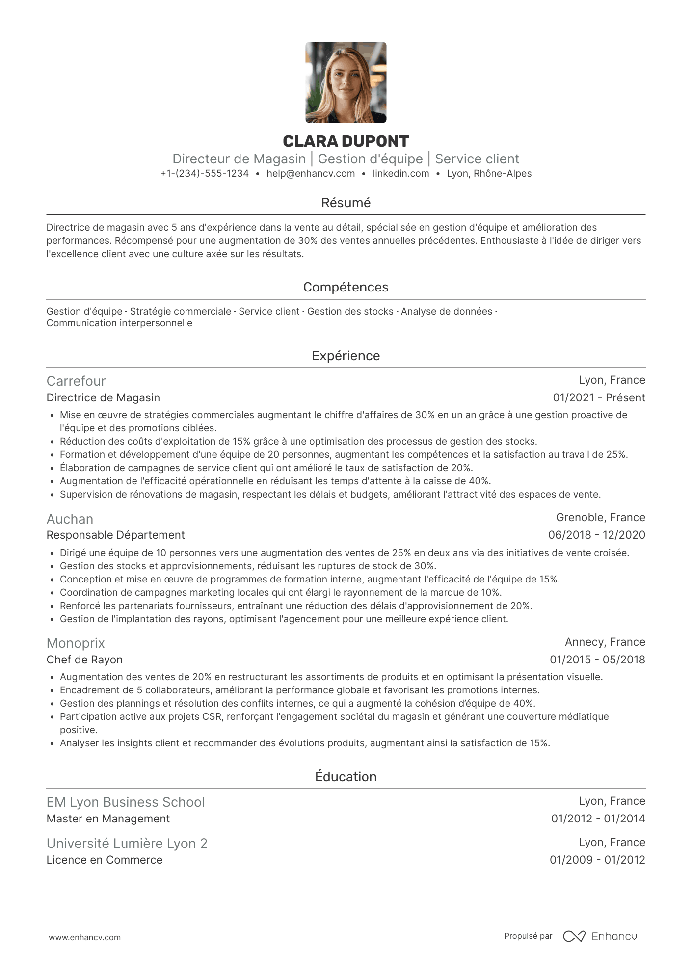 Exemple de CV pour un directeur de magasin