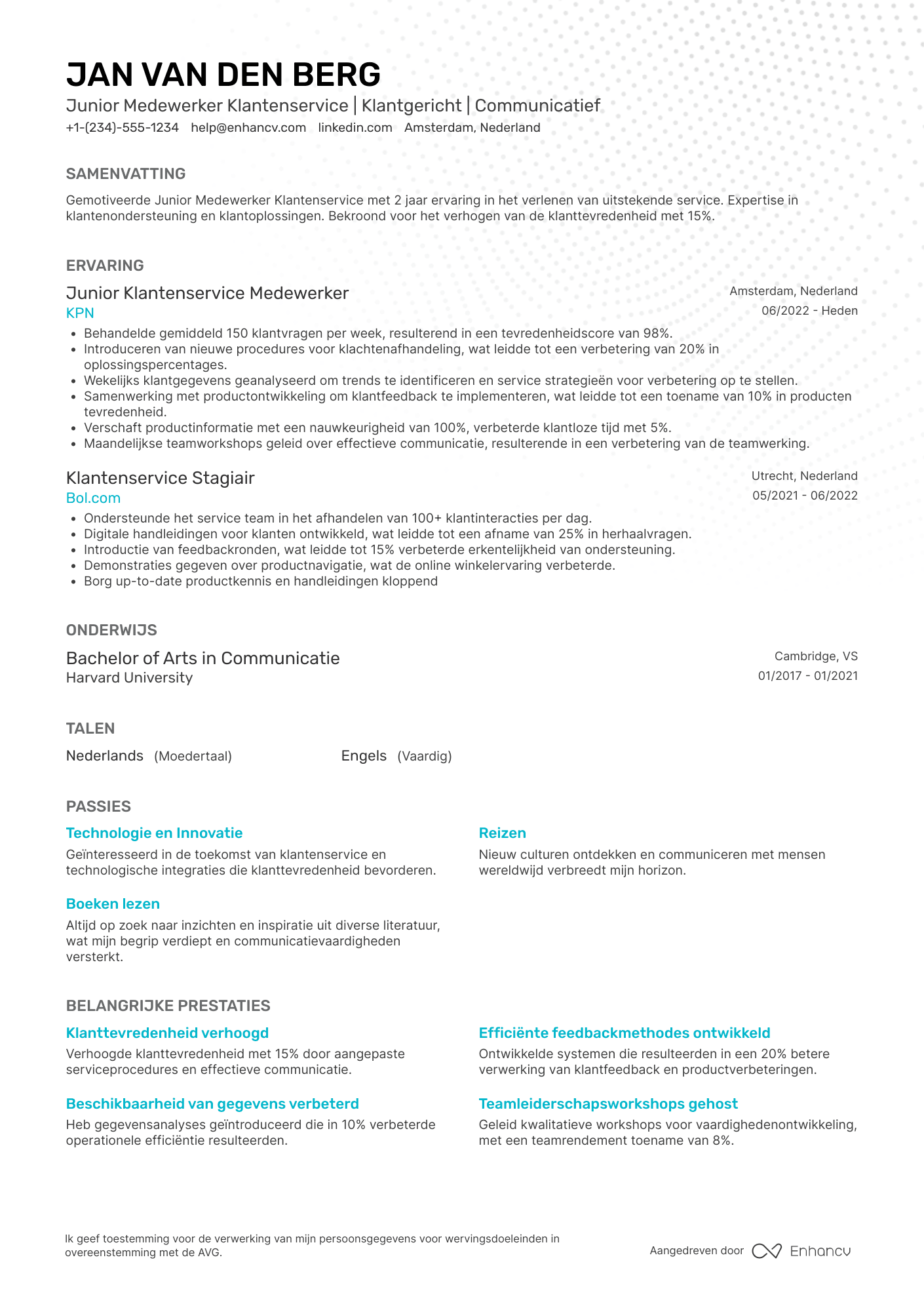 CV voor Junior Medewerker Klantenservice