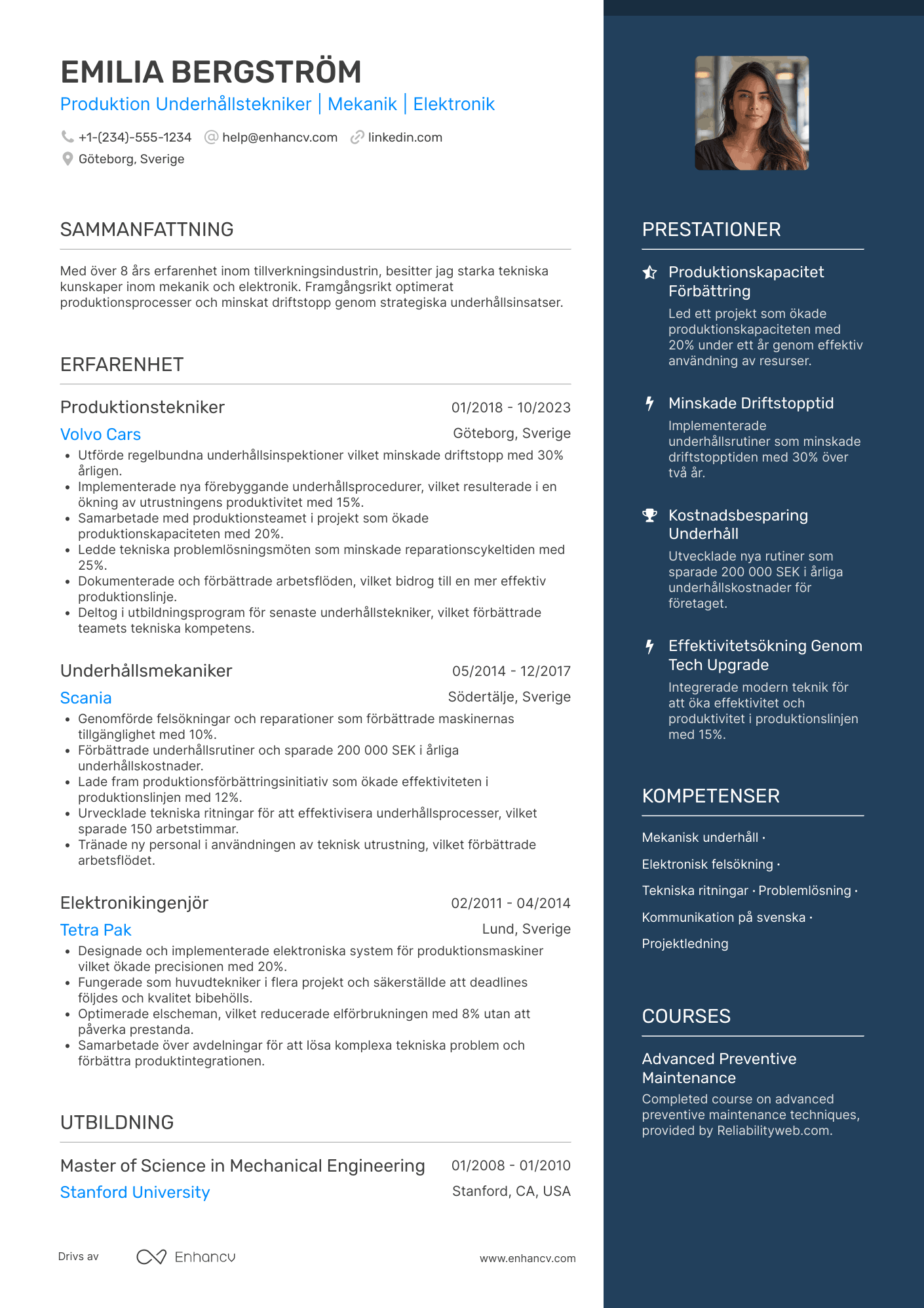 CV för Produktion Underhållstekniker