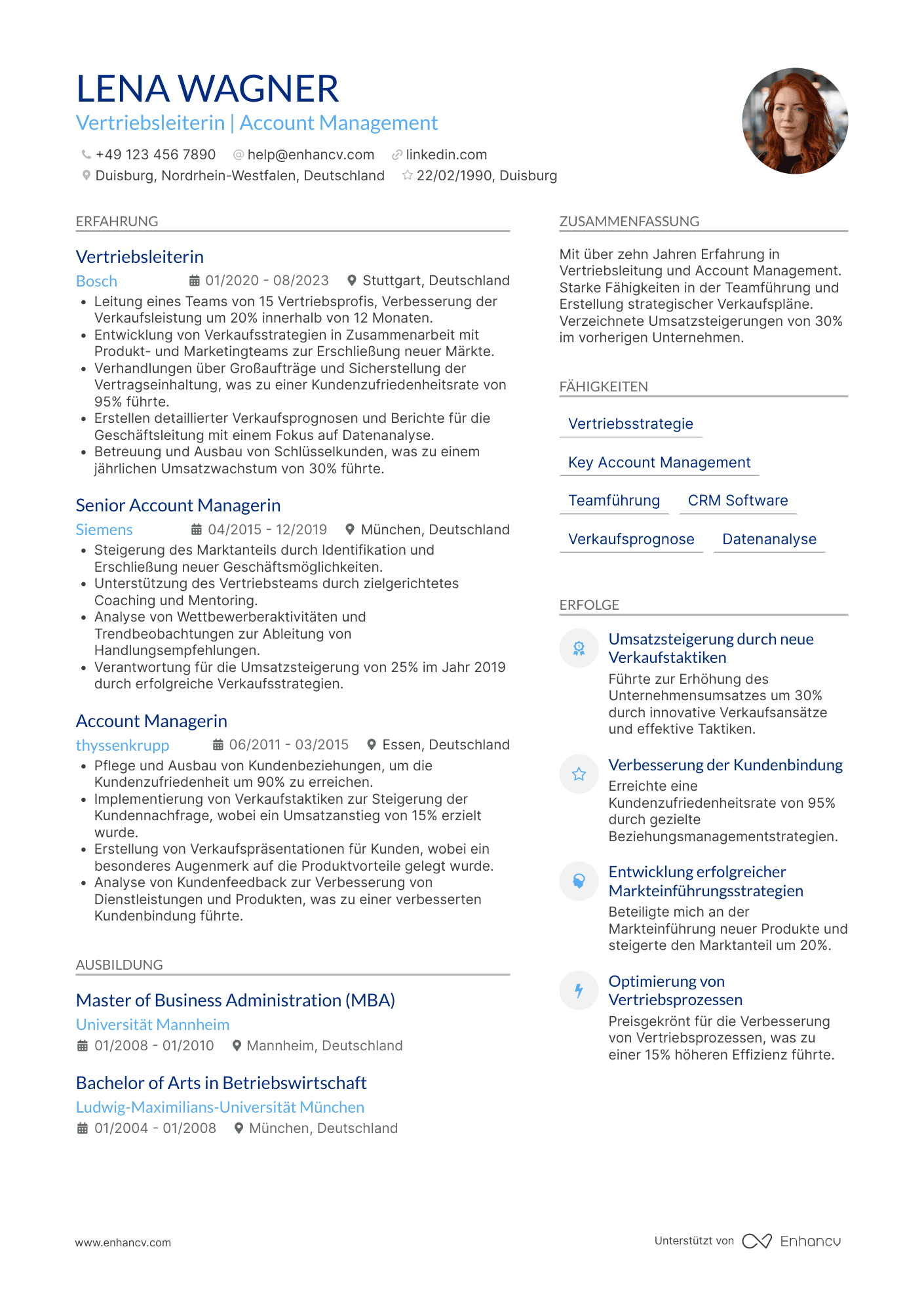 Lebenslauf als Vertriebsleiter Account Manager