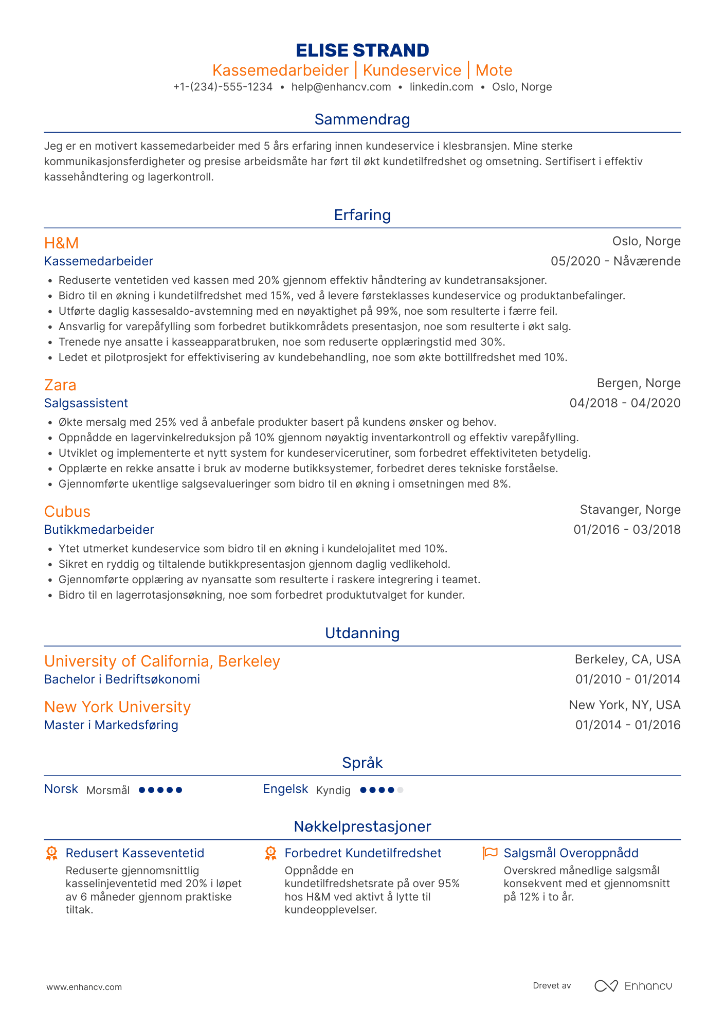 CV for Kassemedarbeider i klesbutikk