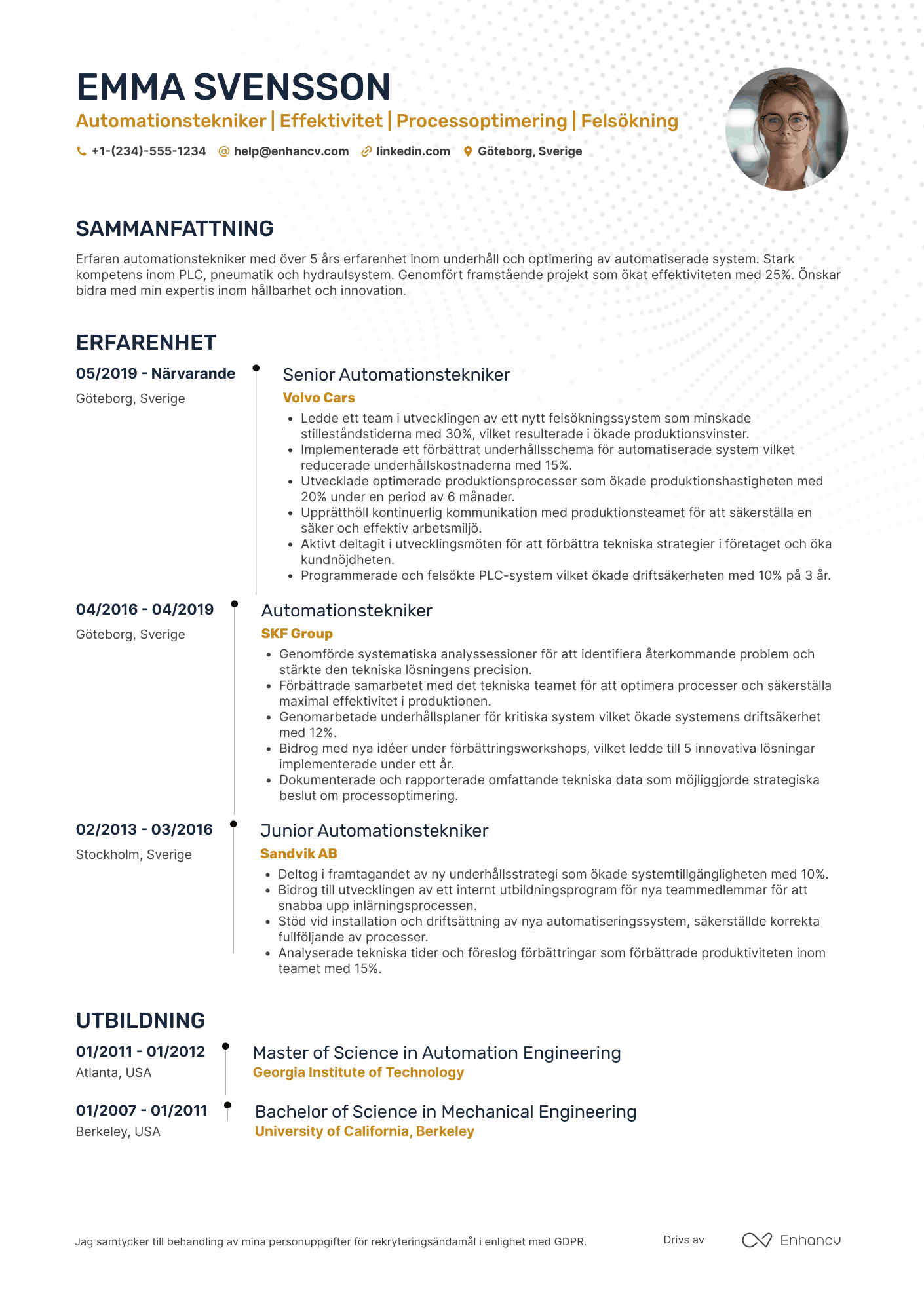 CV för Automation Underhållstekniker