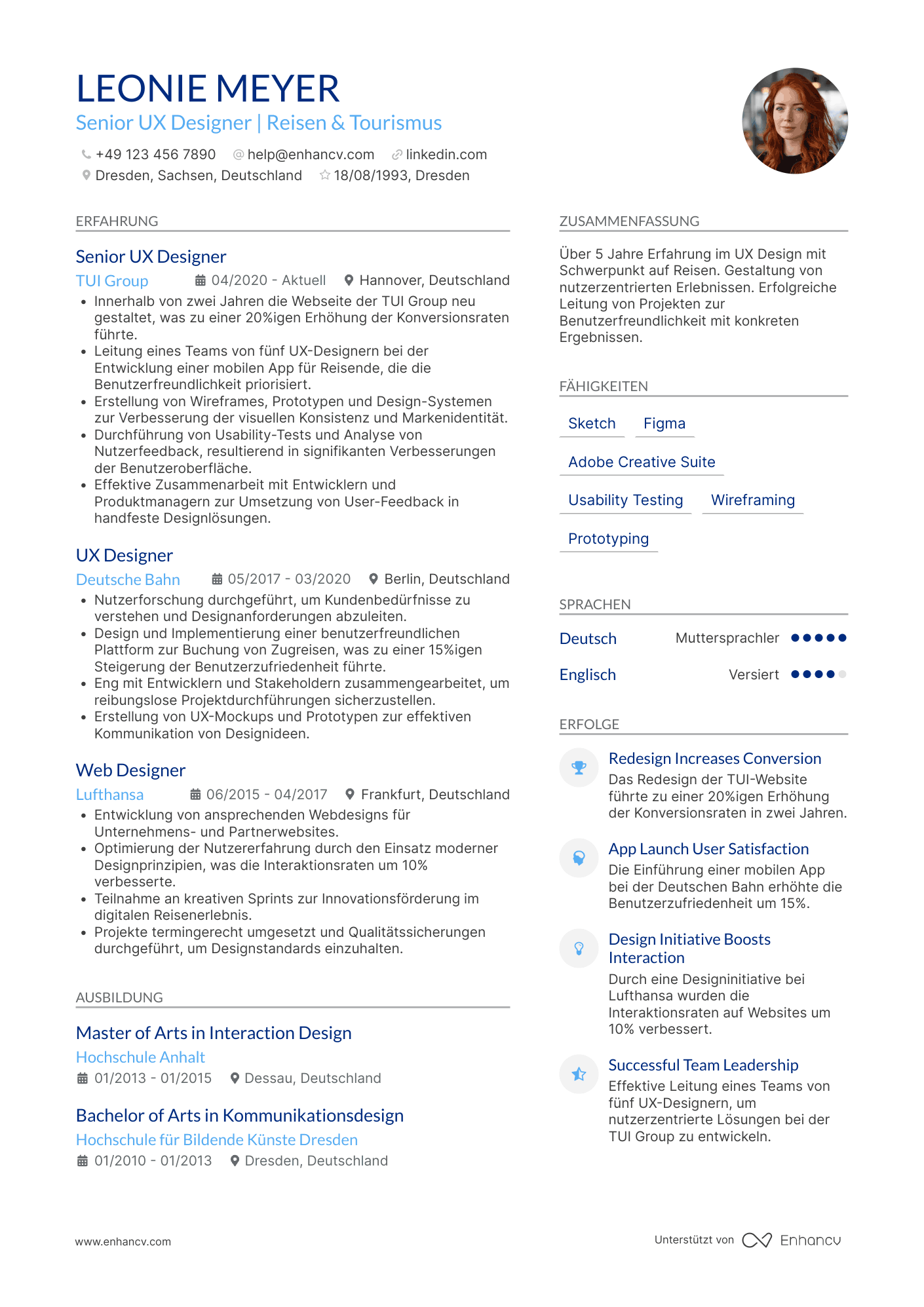 Lebenslauf in UX Designer für Reisen und Tourismus