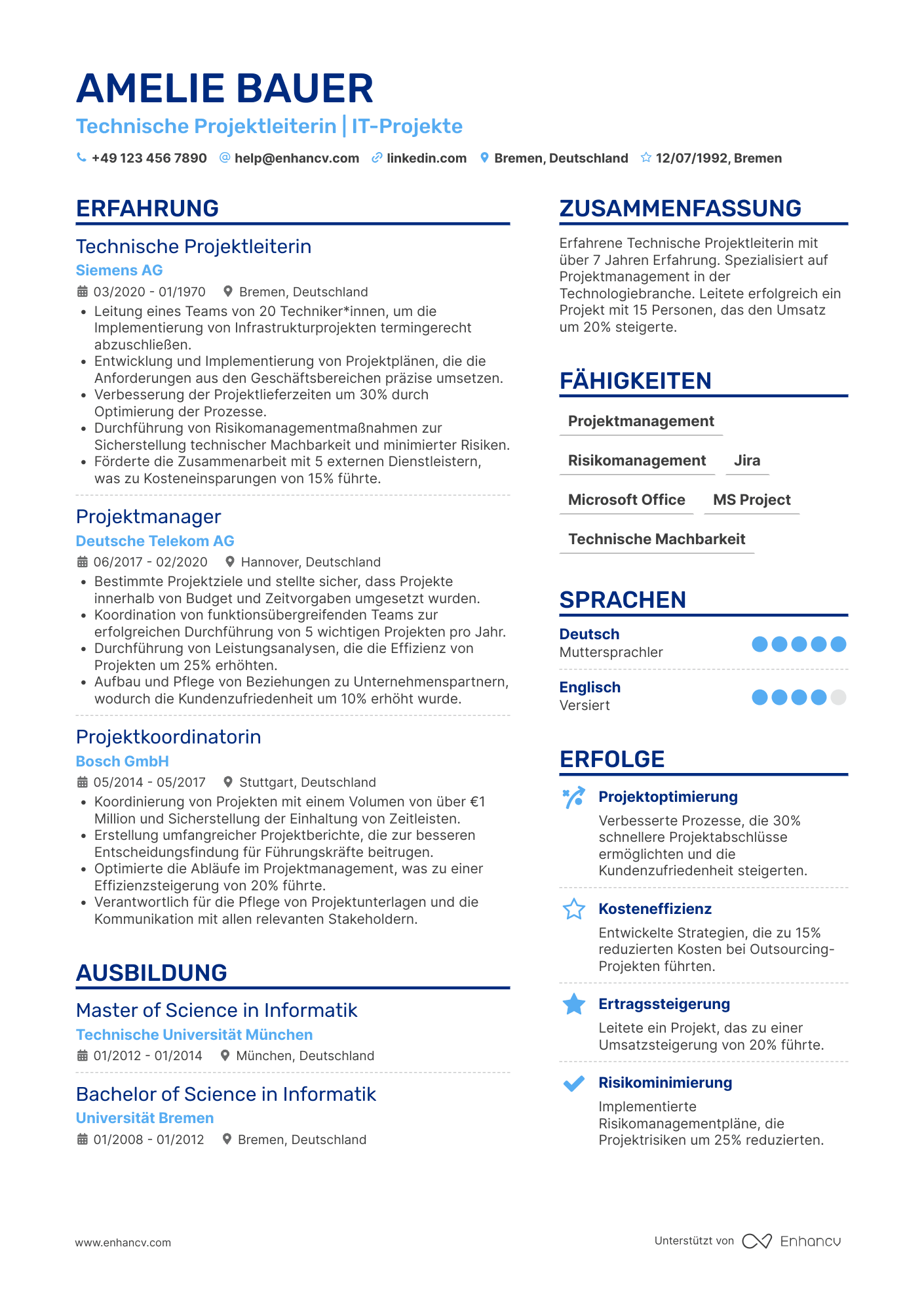 Lebenslauf als Technischer Projektleiter