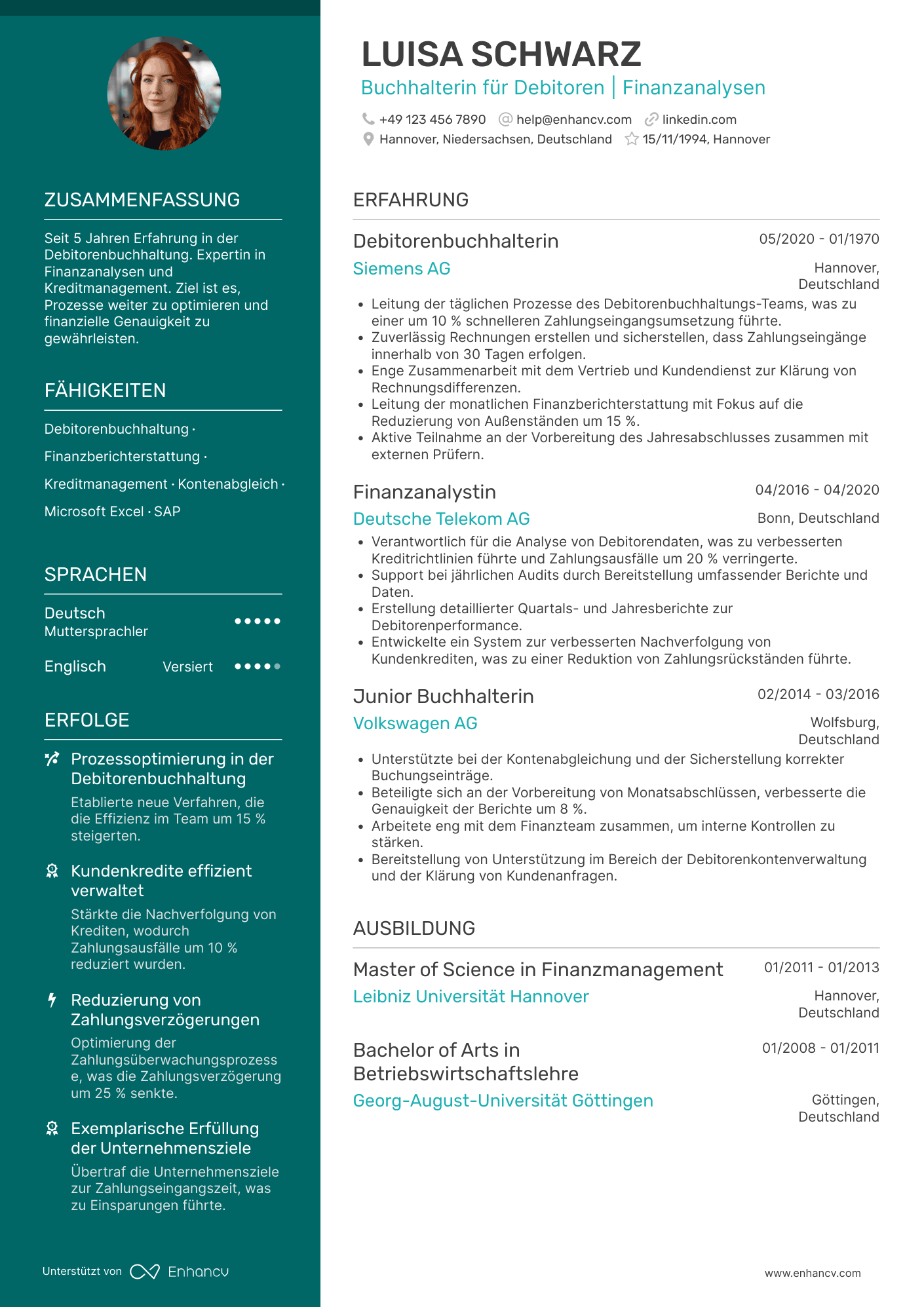 Lebenslauf als Buchhalter für Debitoren