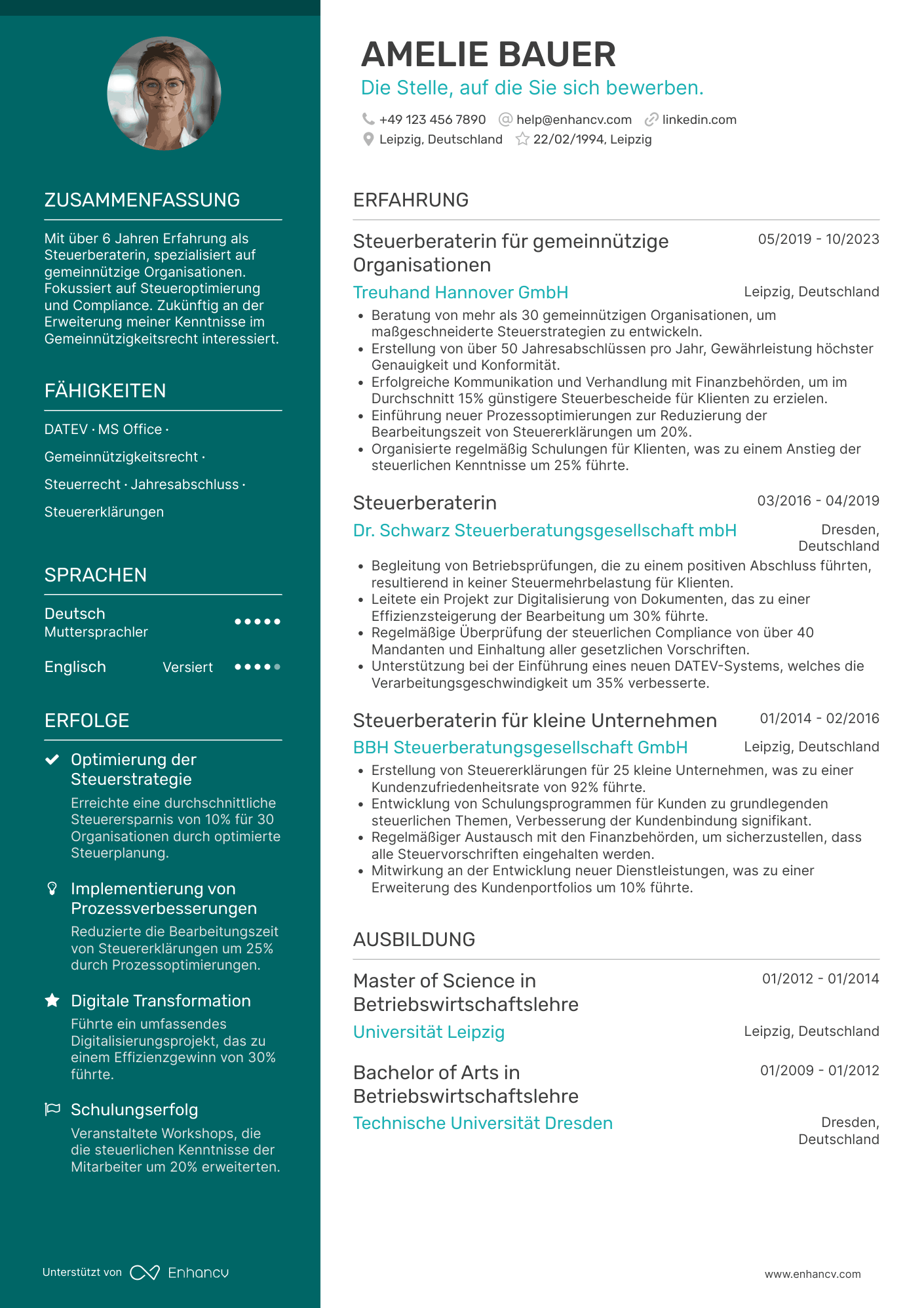 Lebenslauf als Steuerberater für gemeinnützige Organisationen