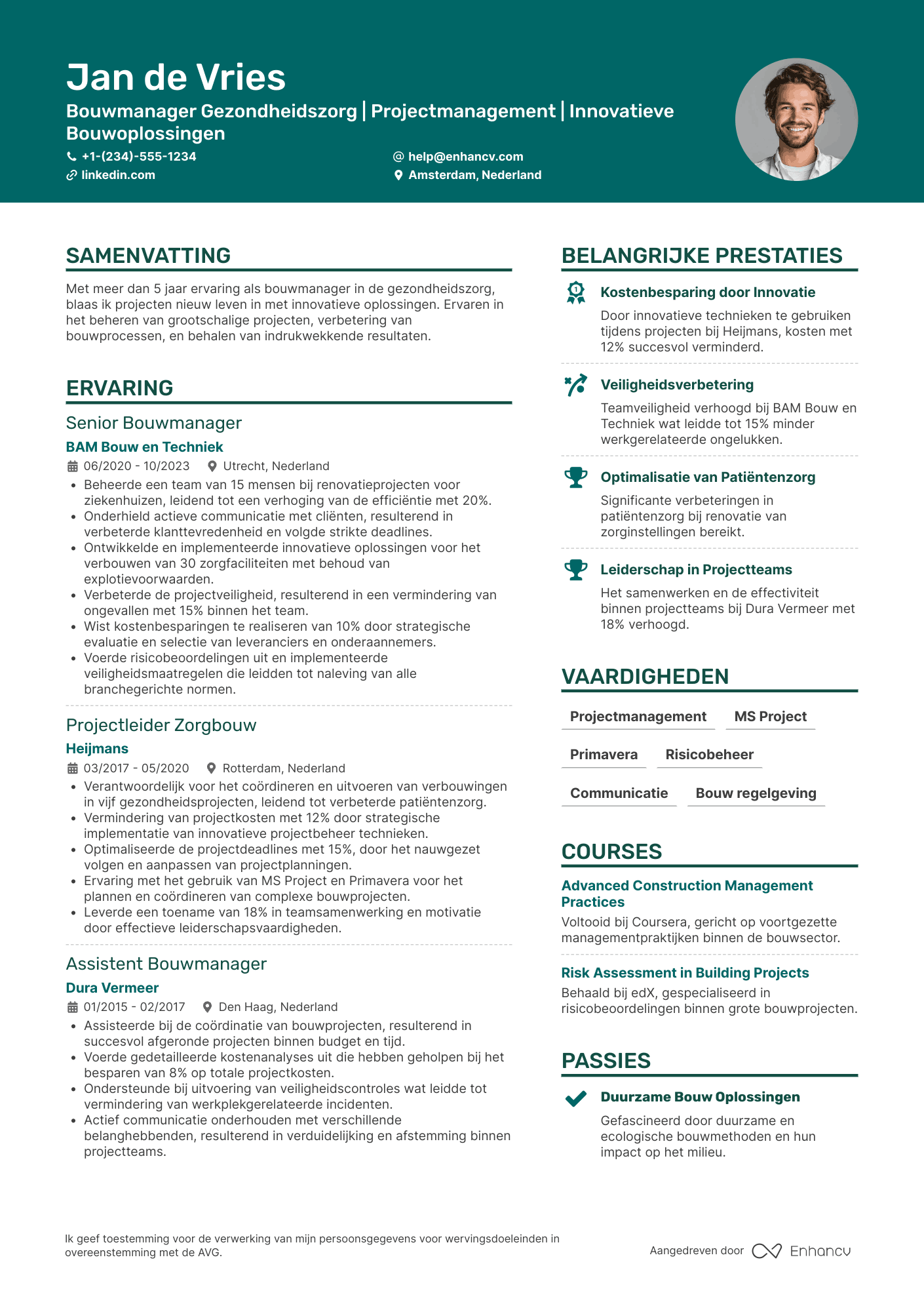 CV voor Bouwmanager gezondheidszorg