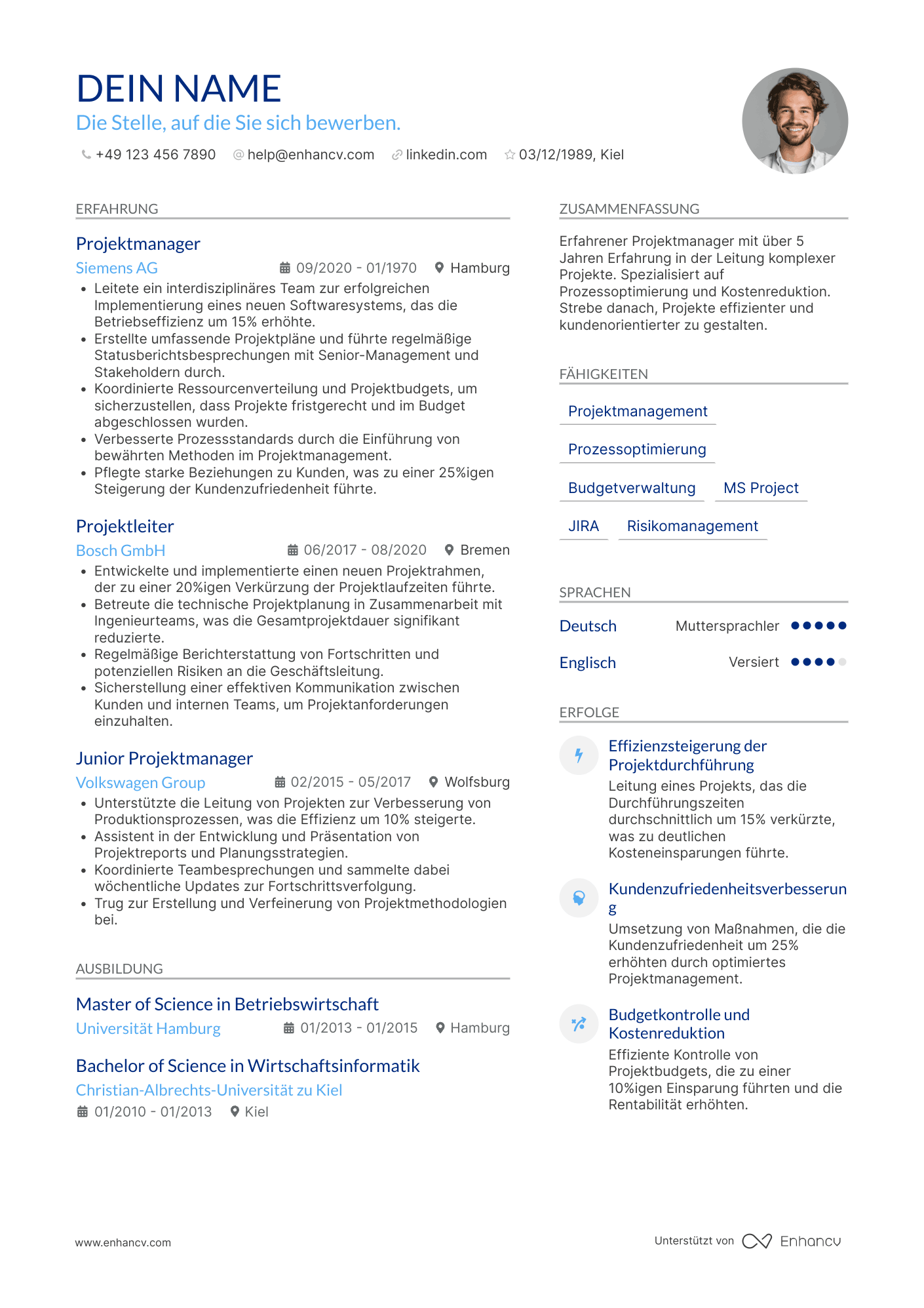 Lebenslauf als Projektmanager mit 5 Jahren Erfahrung