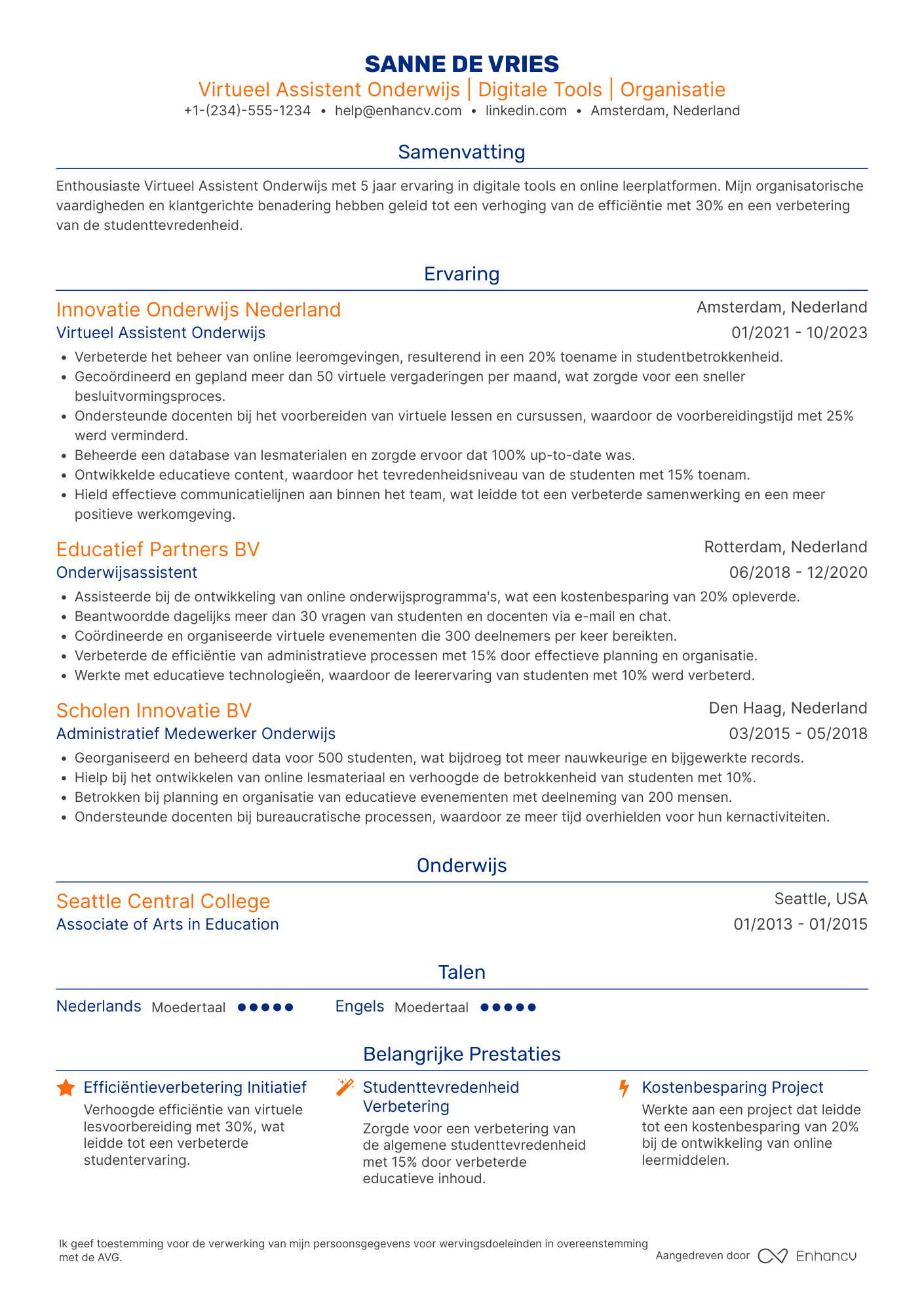 CV voor Virtueel Assistent Onderwijs