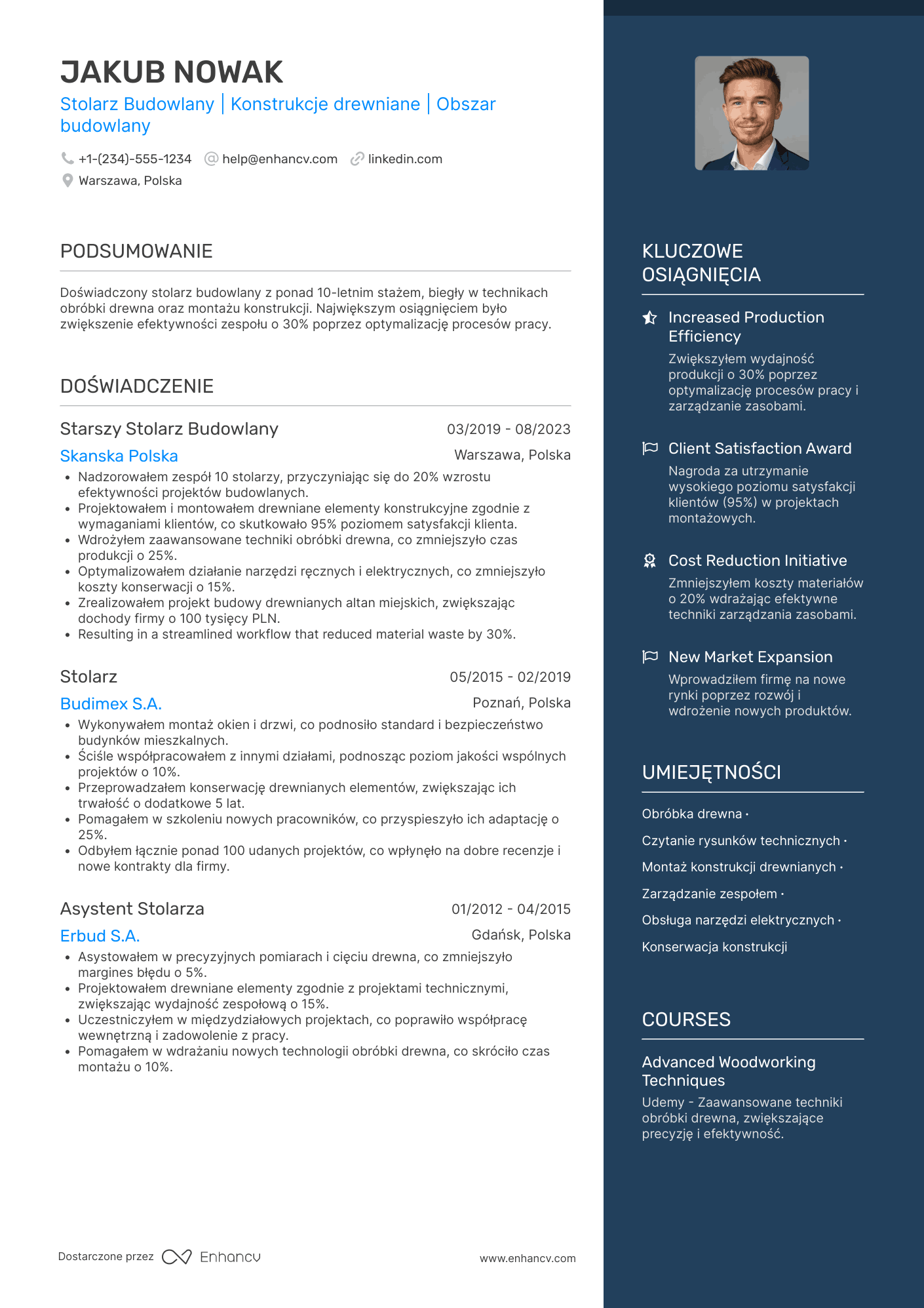 CV dla Stolarz Budowlany