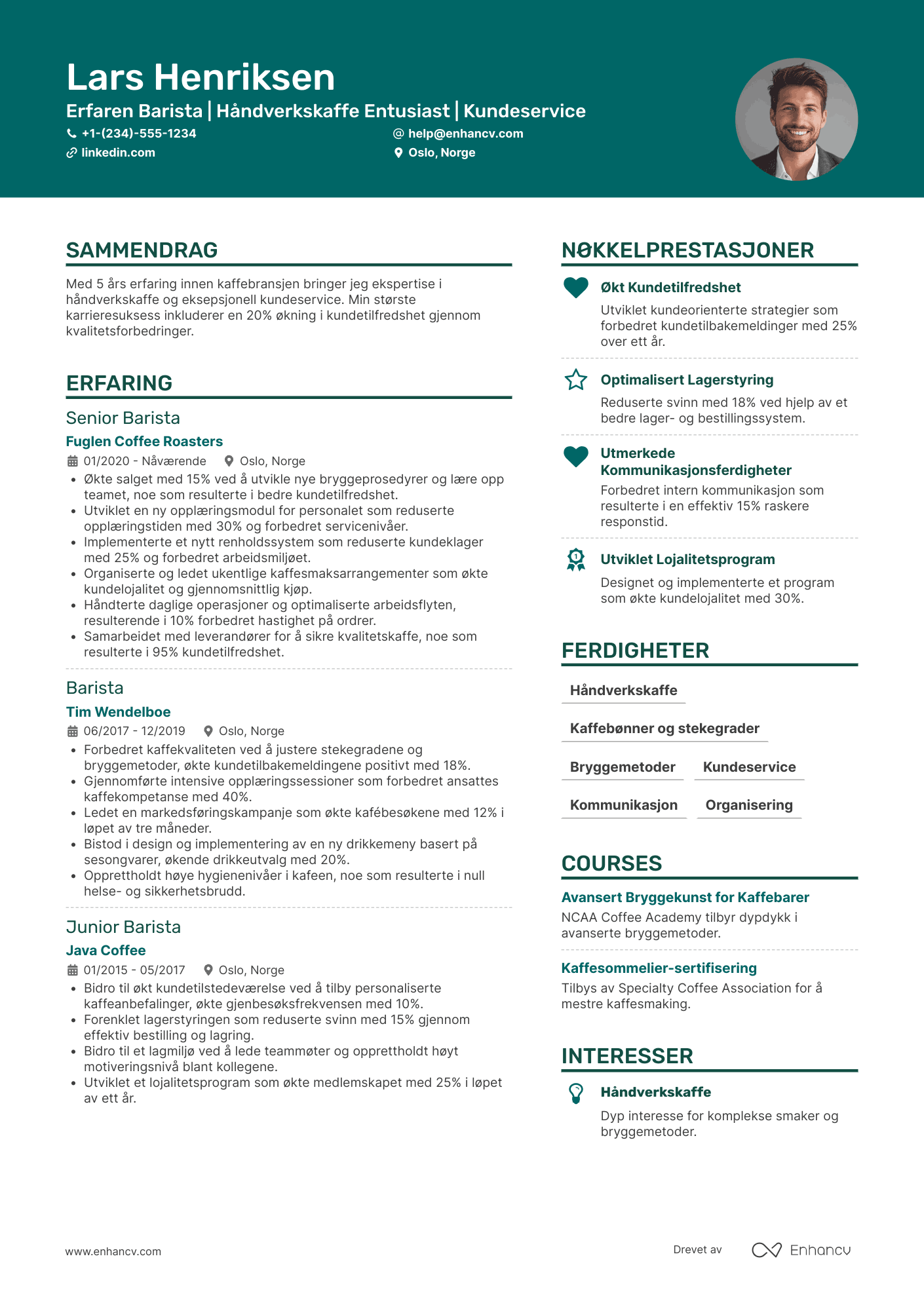 CV for Håndverkskaffe Barista