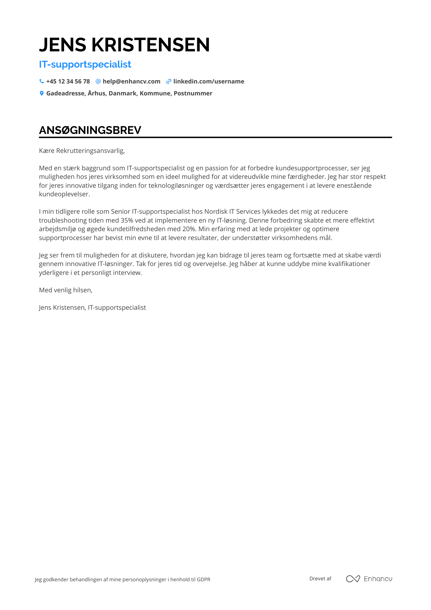 Ansøgningsbrev til IT supportspecialist