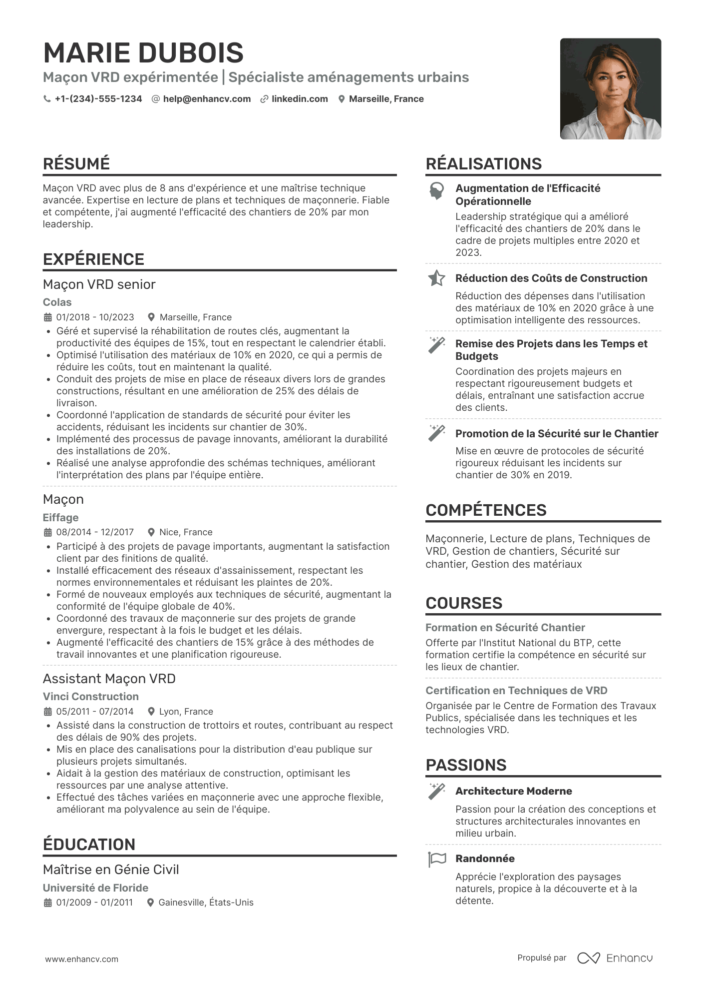 Exemple de CV de maçon VRD (Voirie et Réseaux Divers)