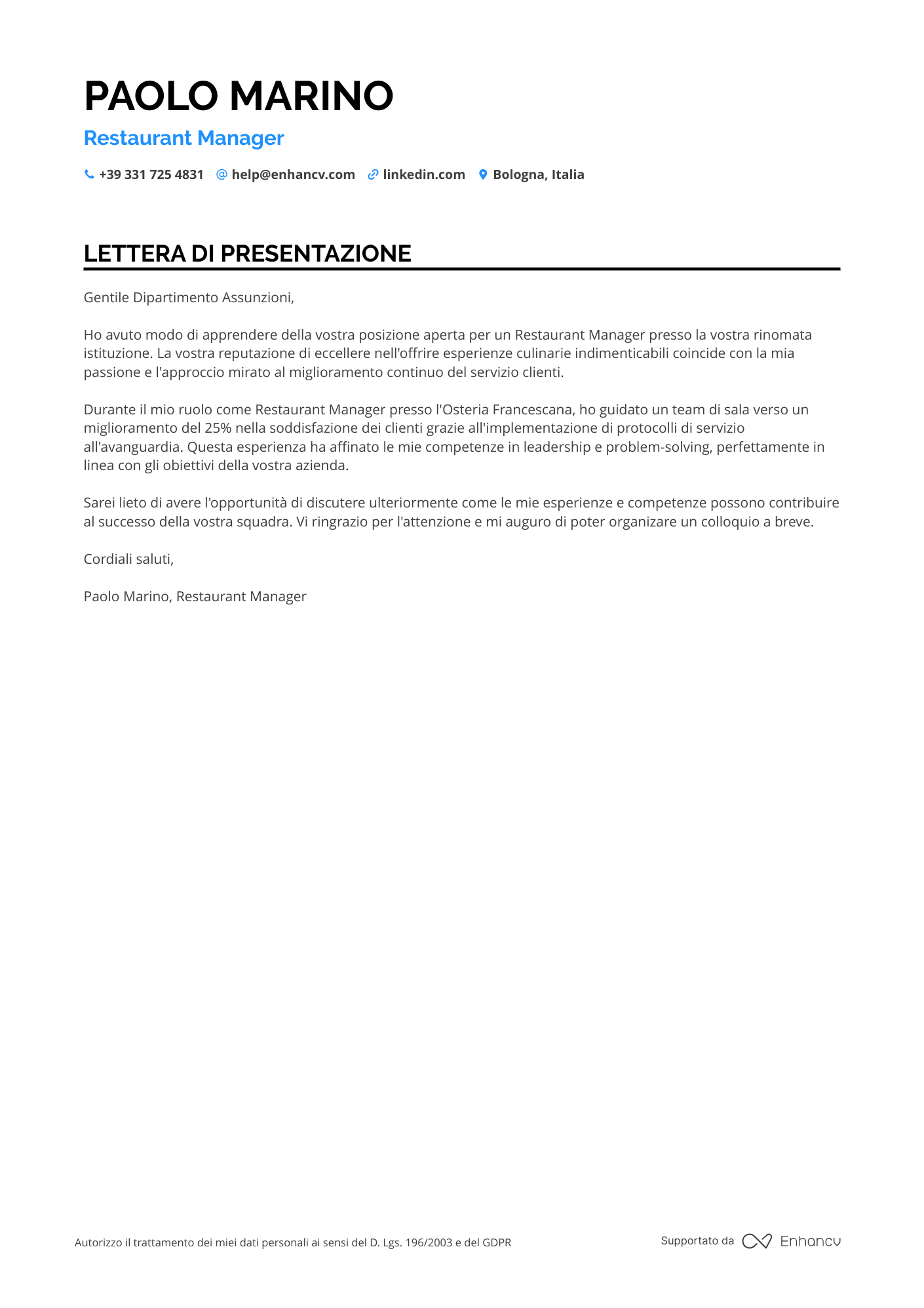 Manager di Ristorante