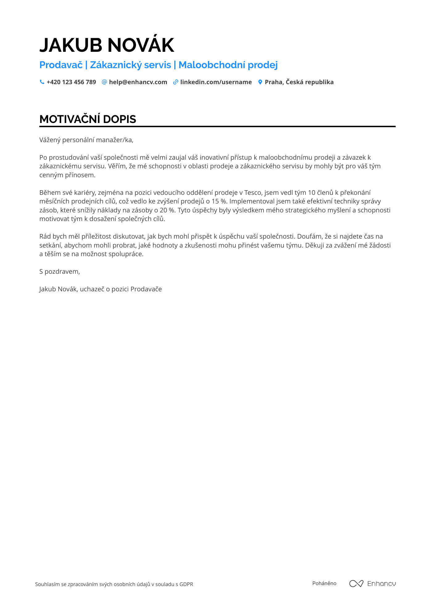 Prodavač CV