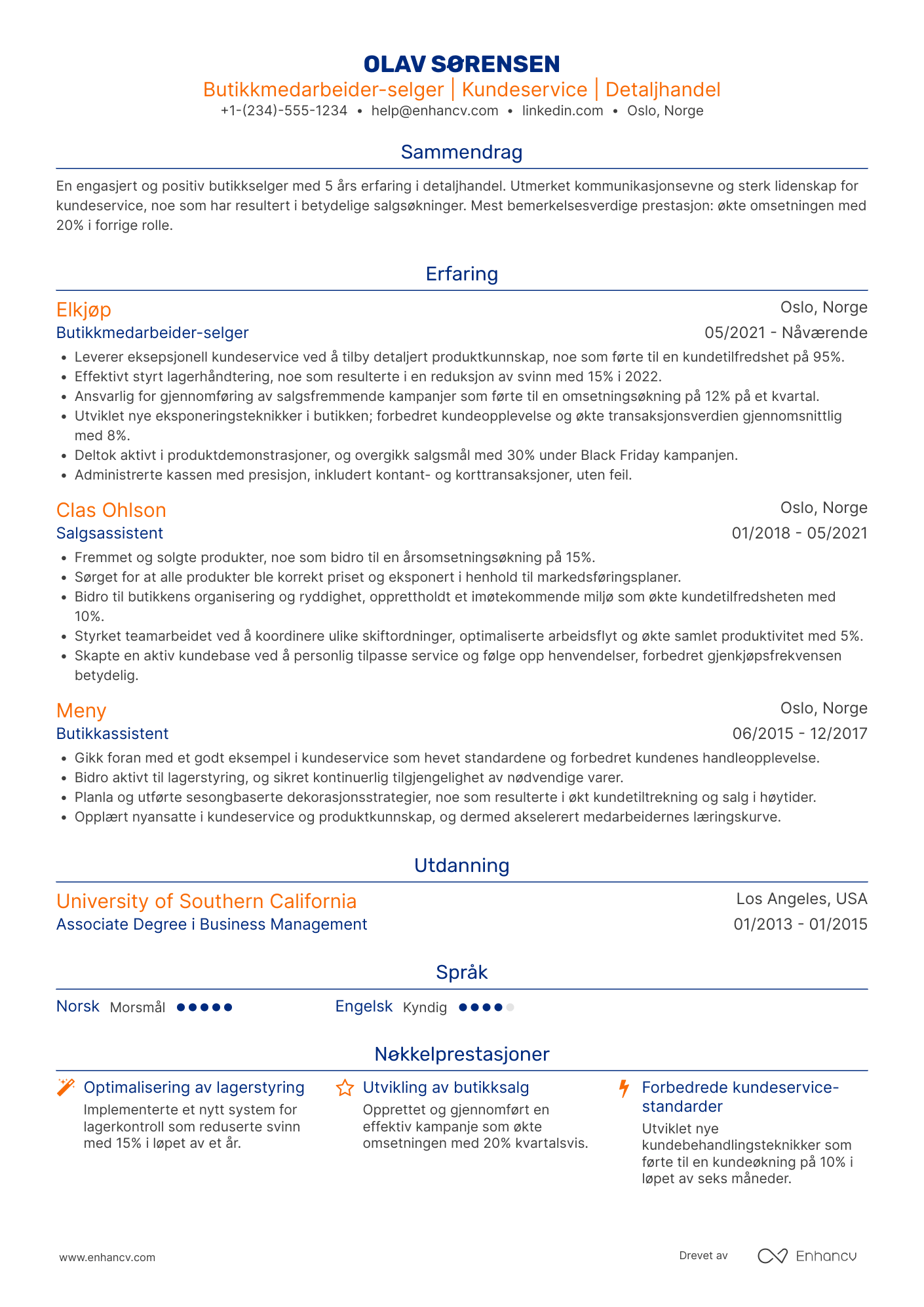 CV for Butikkmedarbeider selger