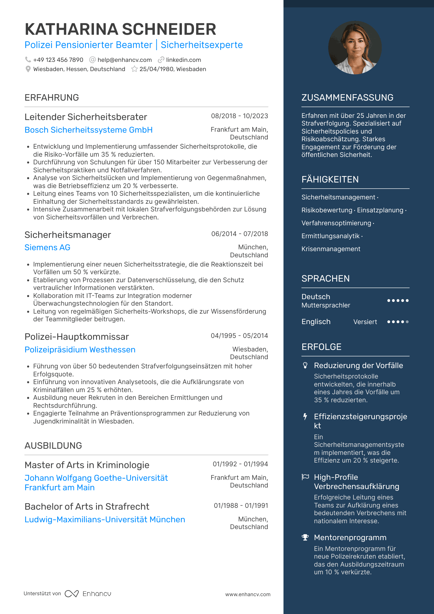 Lebenslauf als Polizei Pensionierter Beamter