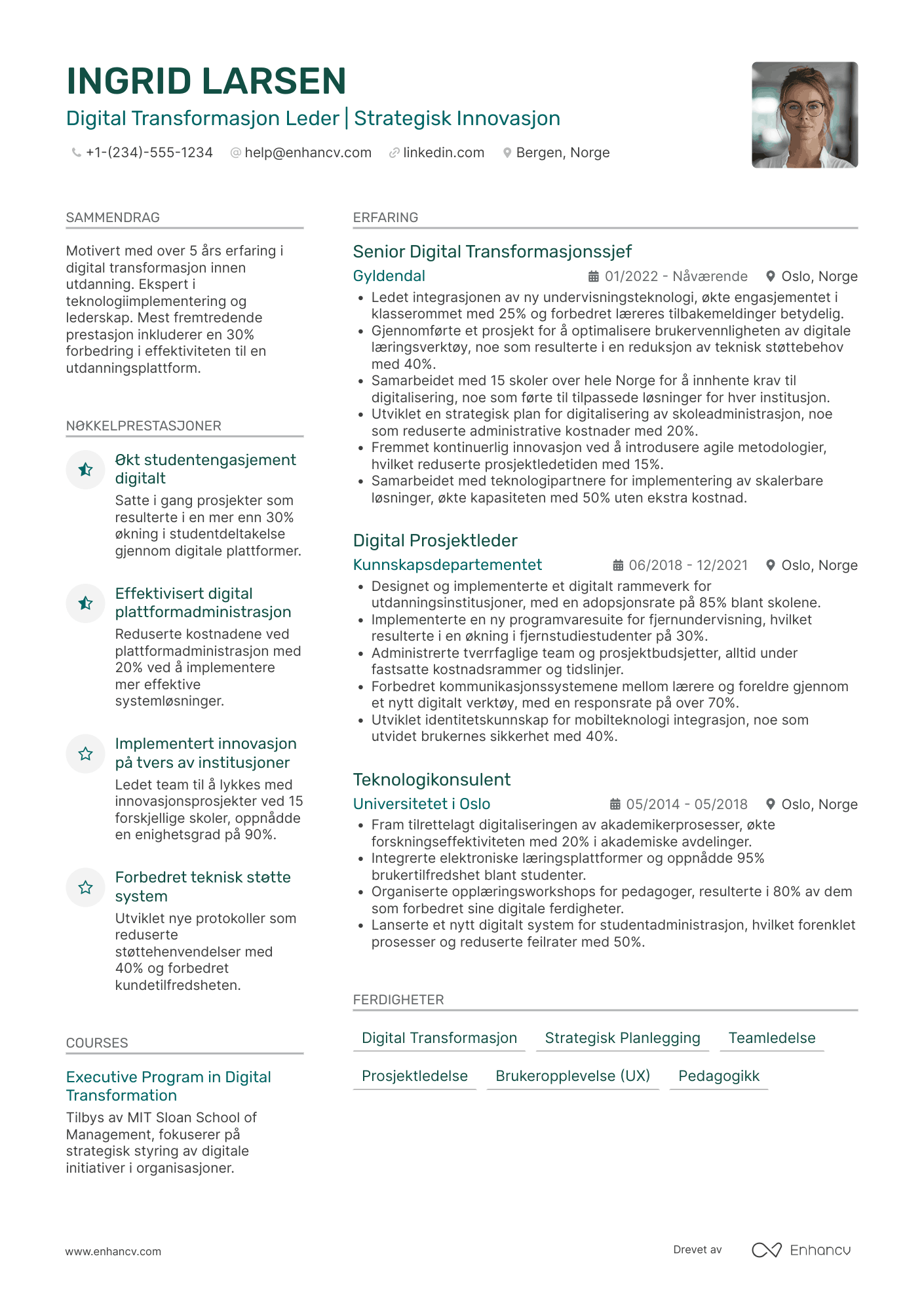 CV for Leder for digital transformasjon i utdanningssektoren