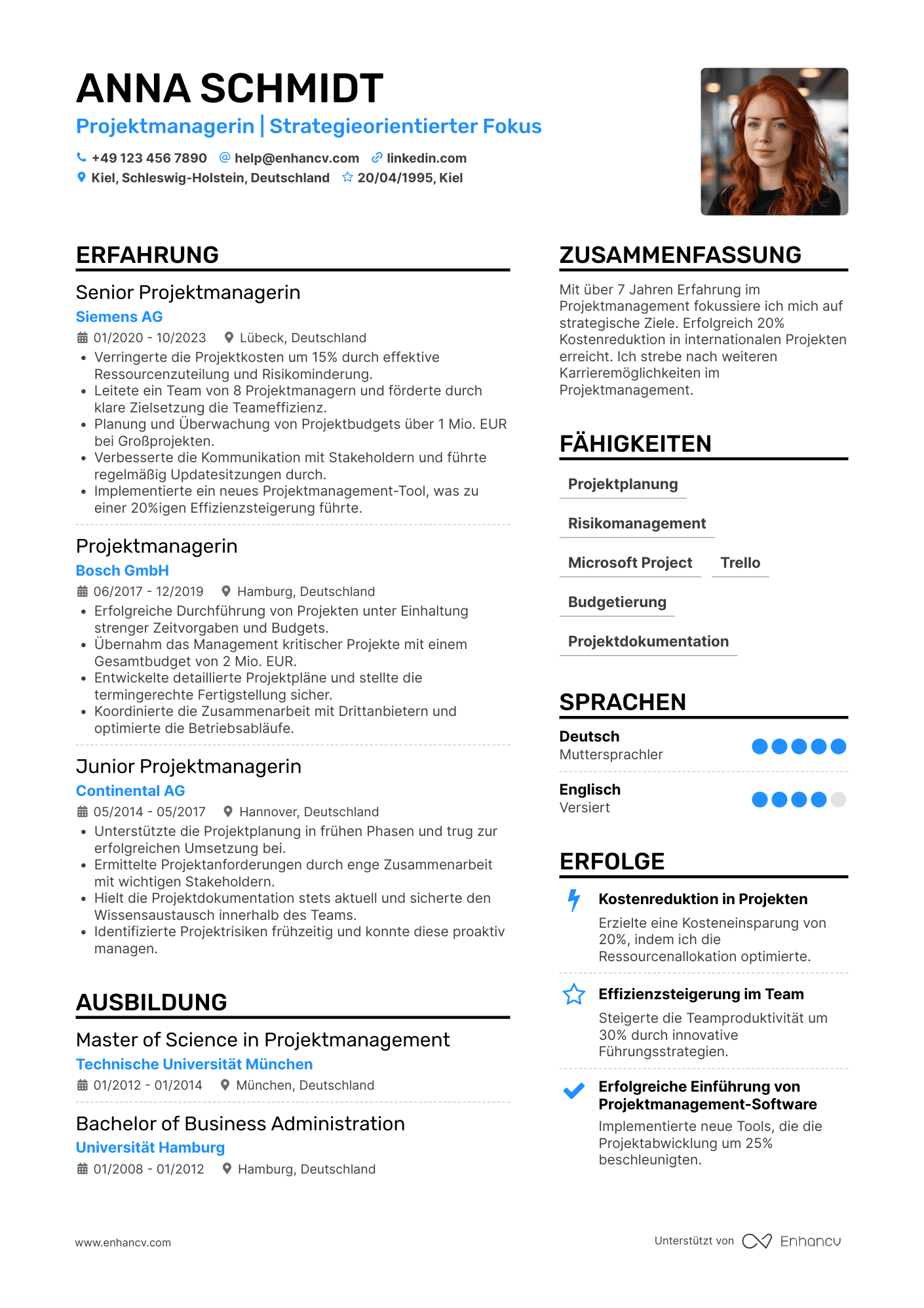 Lebenslauf als Akademiker im Projektmanagement