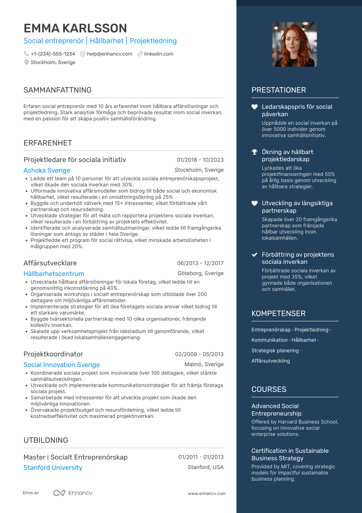 CV för Social entreprenör