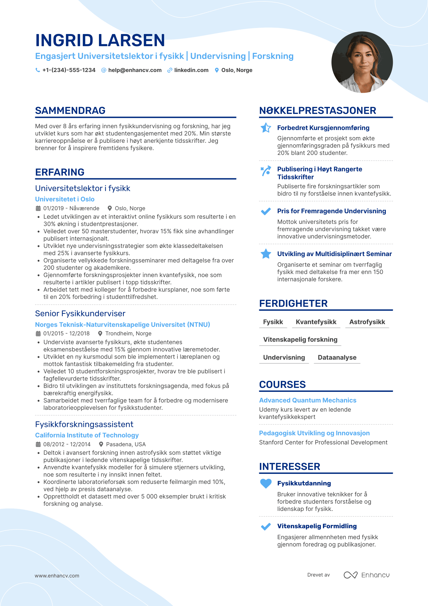 CV for Universitetslektor i fysikk