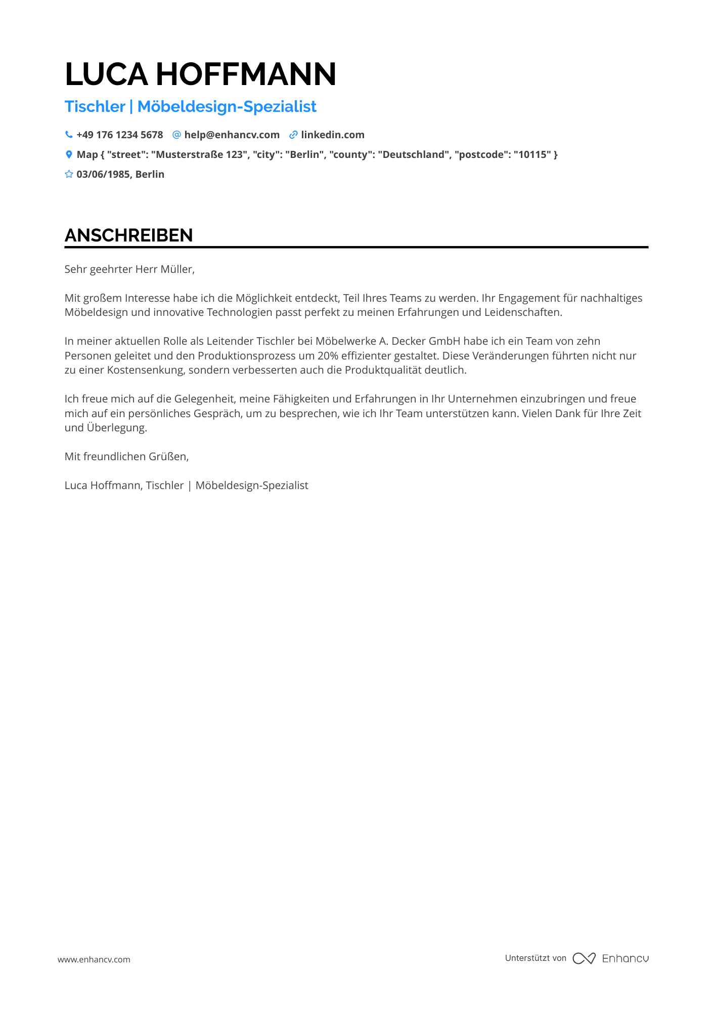Tischler in der Möbelindustrie