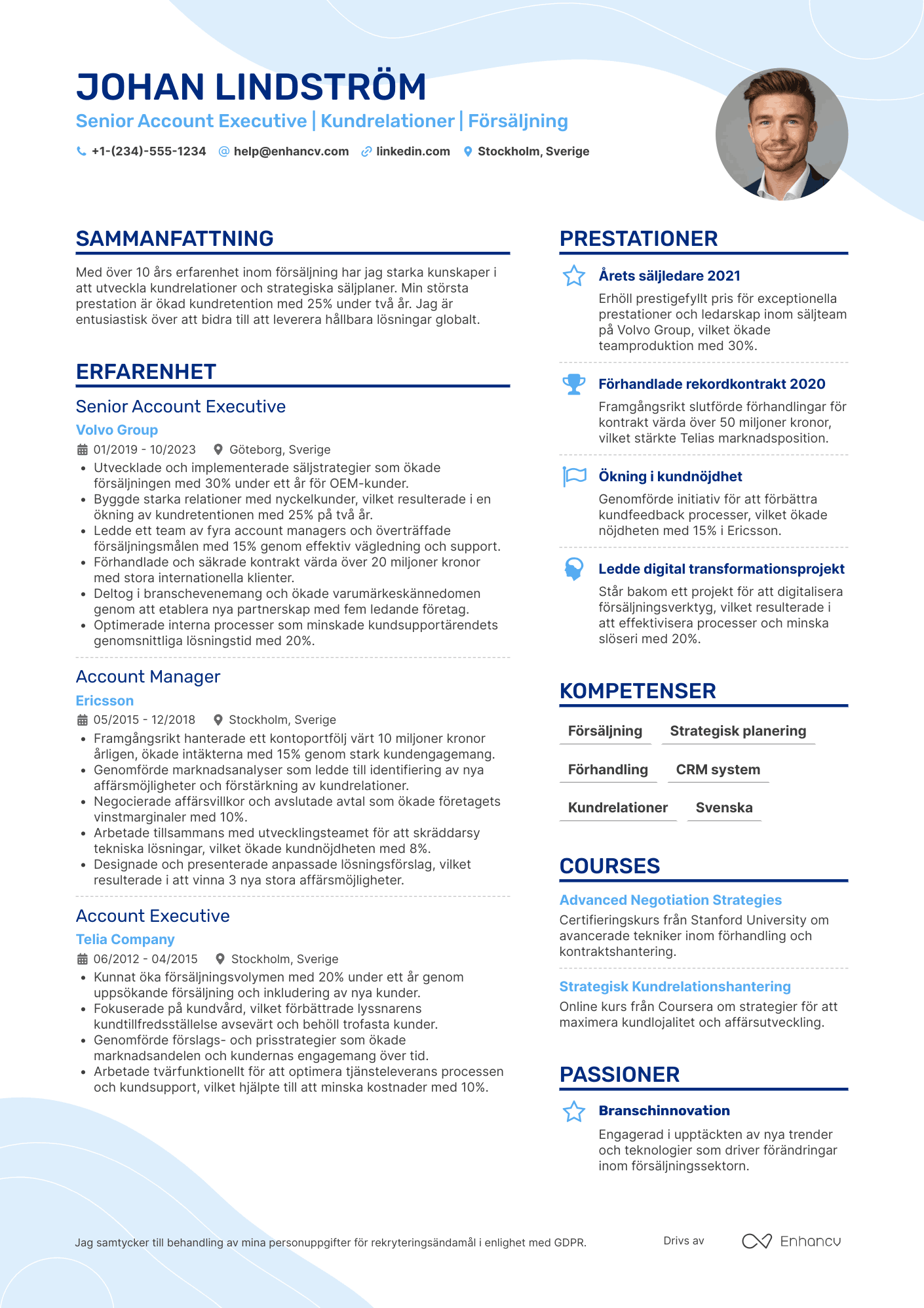 CV för Senior Account Executive