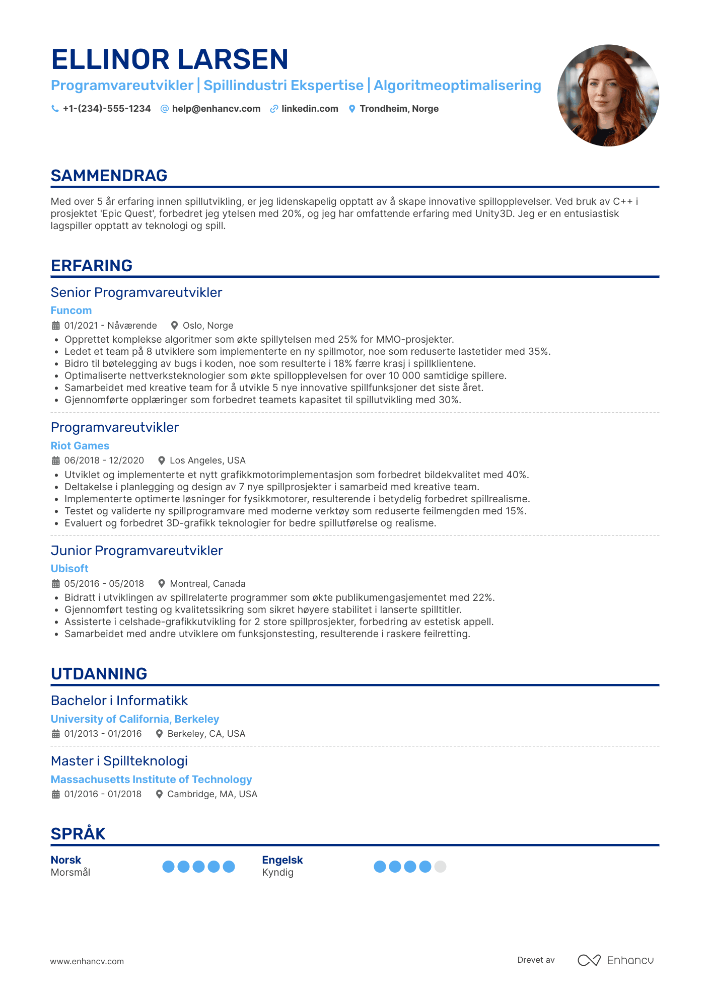 CV for Programvareutvikler innen spillindustrien