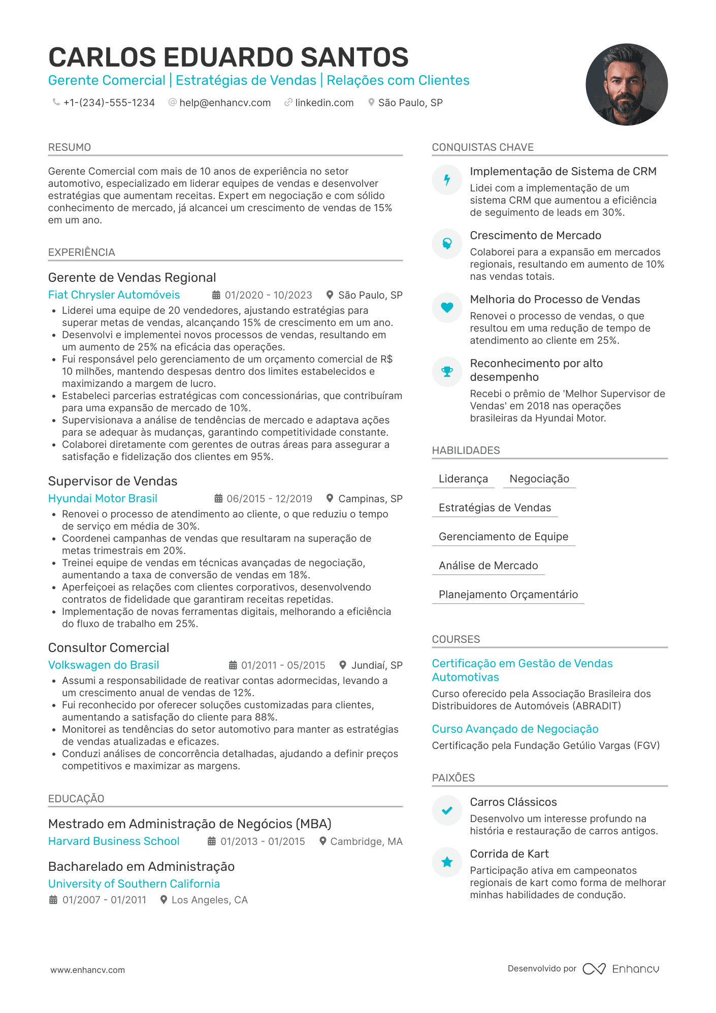 Currículo gerente comercial automotivo