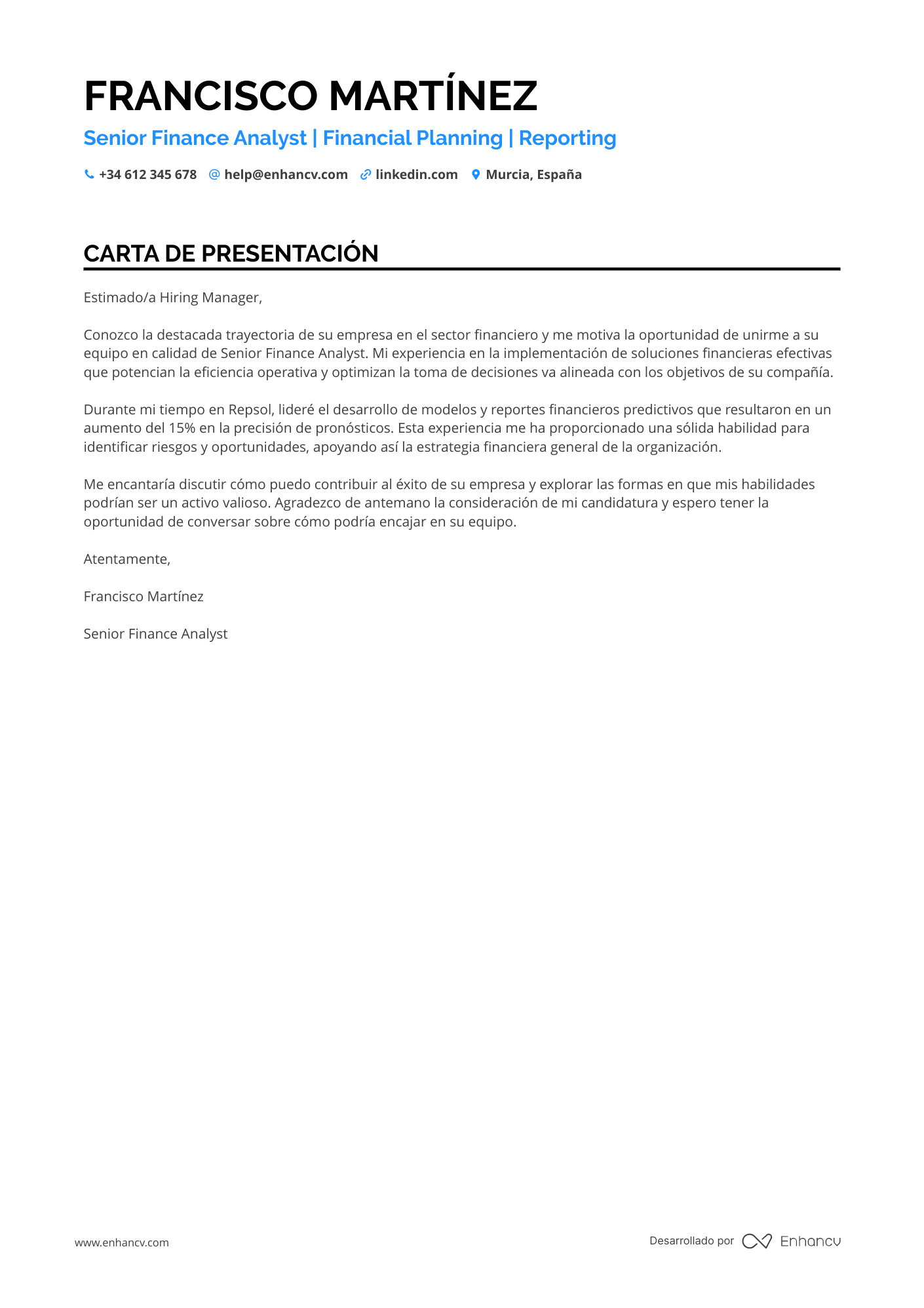Analista de Finanzas Senior