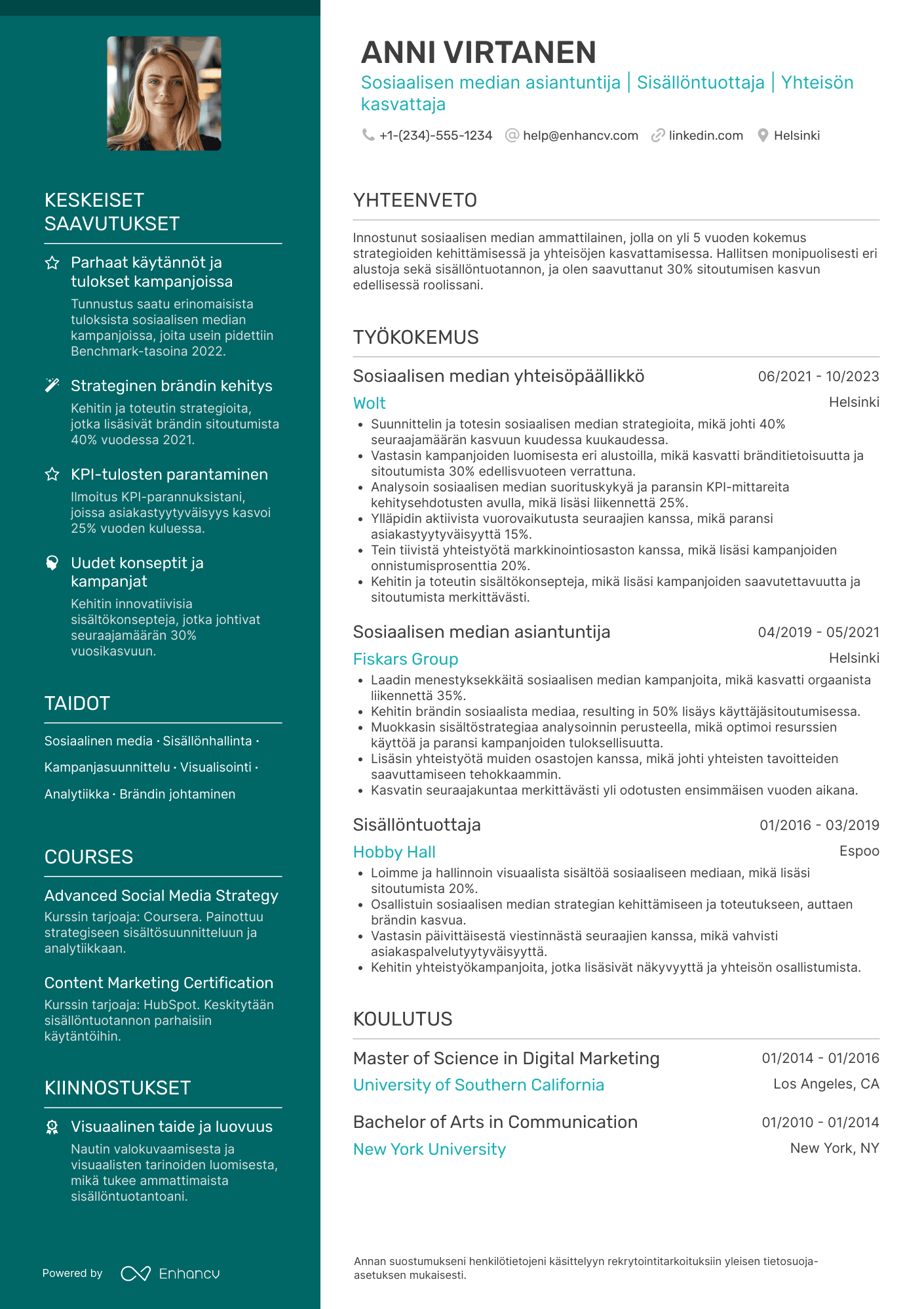 Ansioluettelo Sosiaalisen median yhteisöpäällikkö