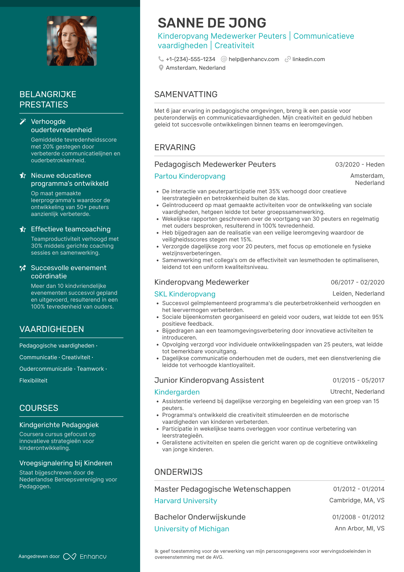 CV voor Kinderopvang Medewerker Peuters