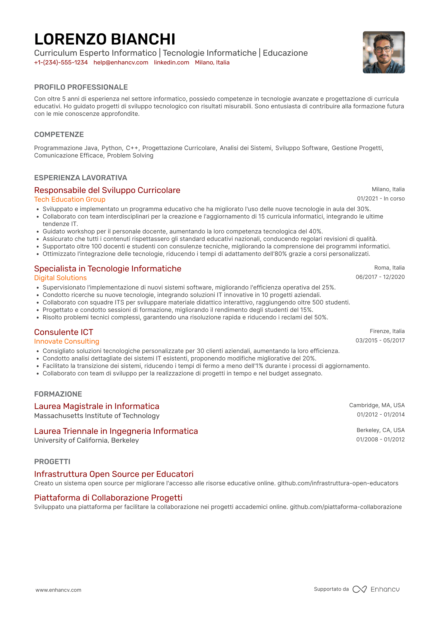 Curriculum esperto informatico
