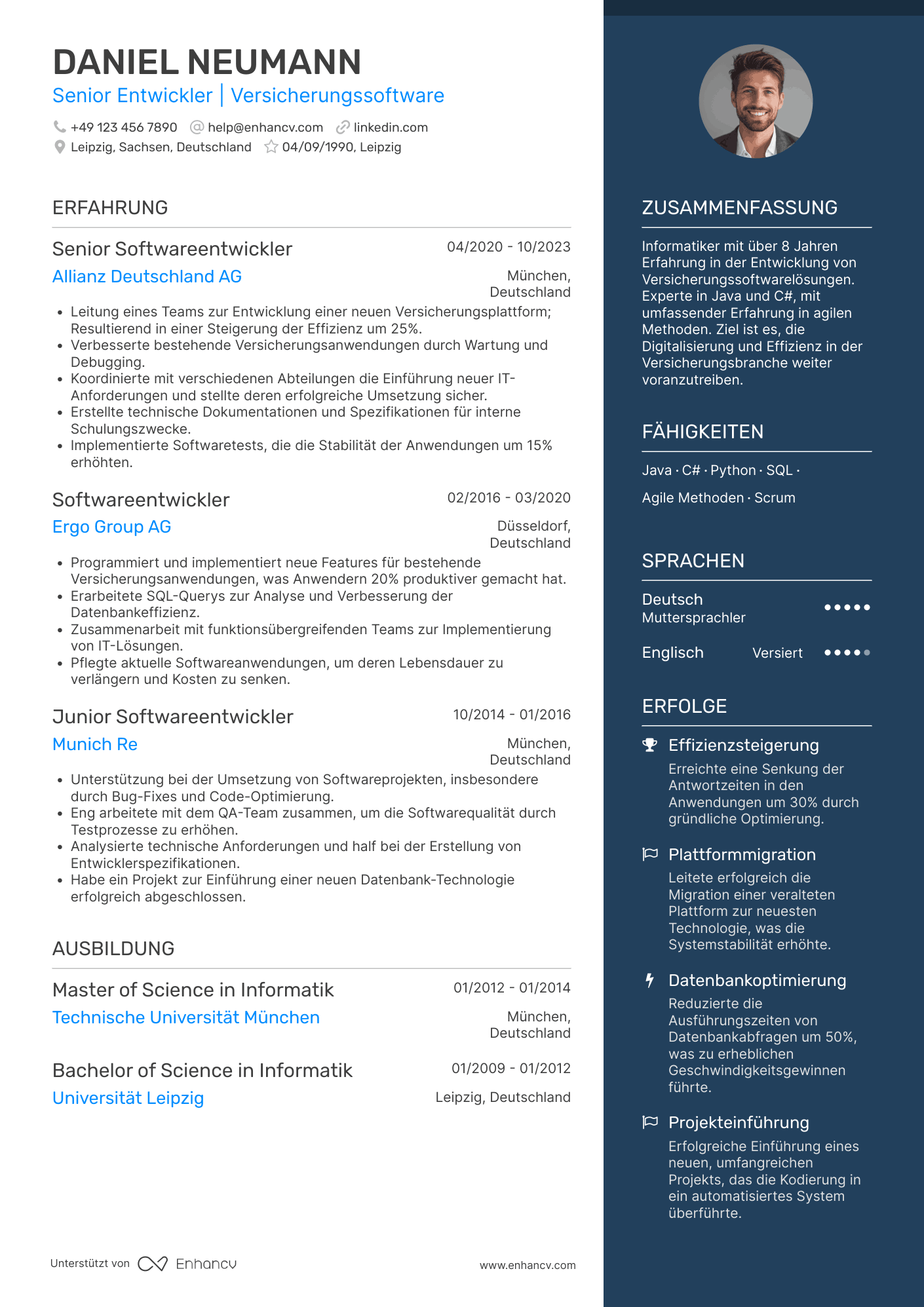 Lebenslauf in Programmierer in der Versicherungsindustrie