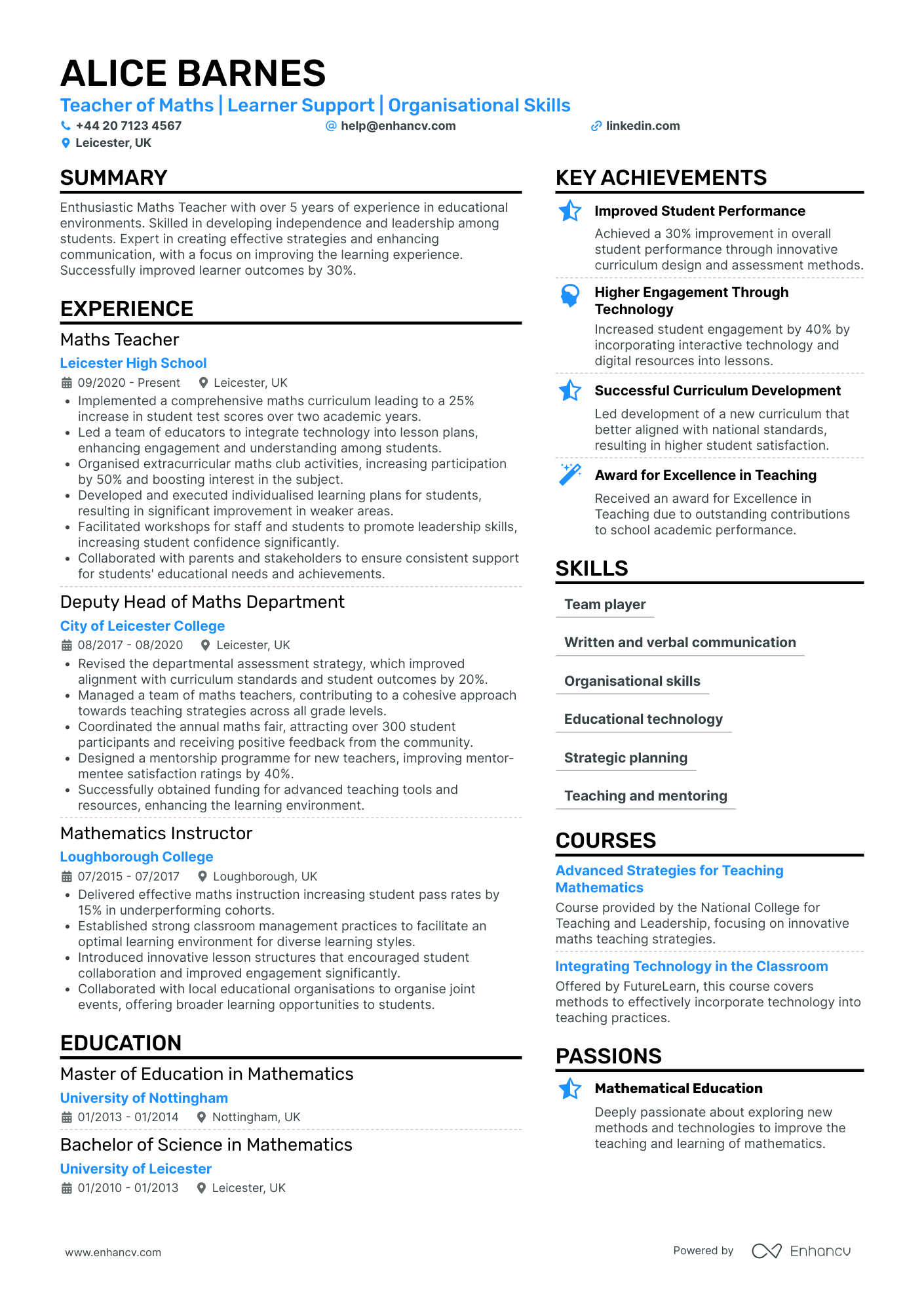 Senior Math Teacher CV Examples