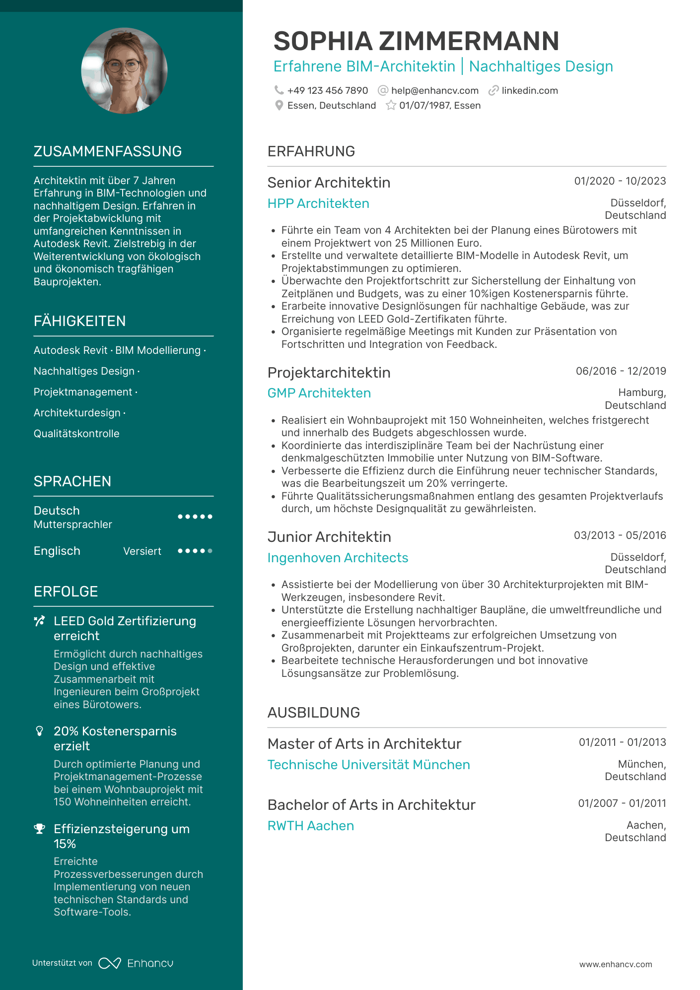 Lebenslauf als Architekt mit BIM Erfahrung