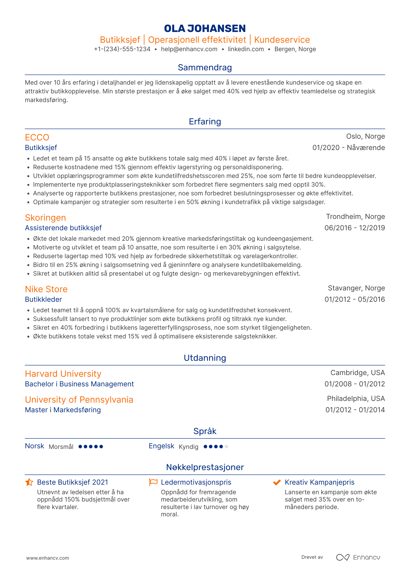 CV for Butikksjef for Skobutikk