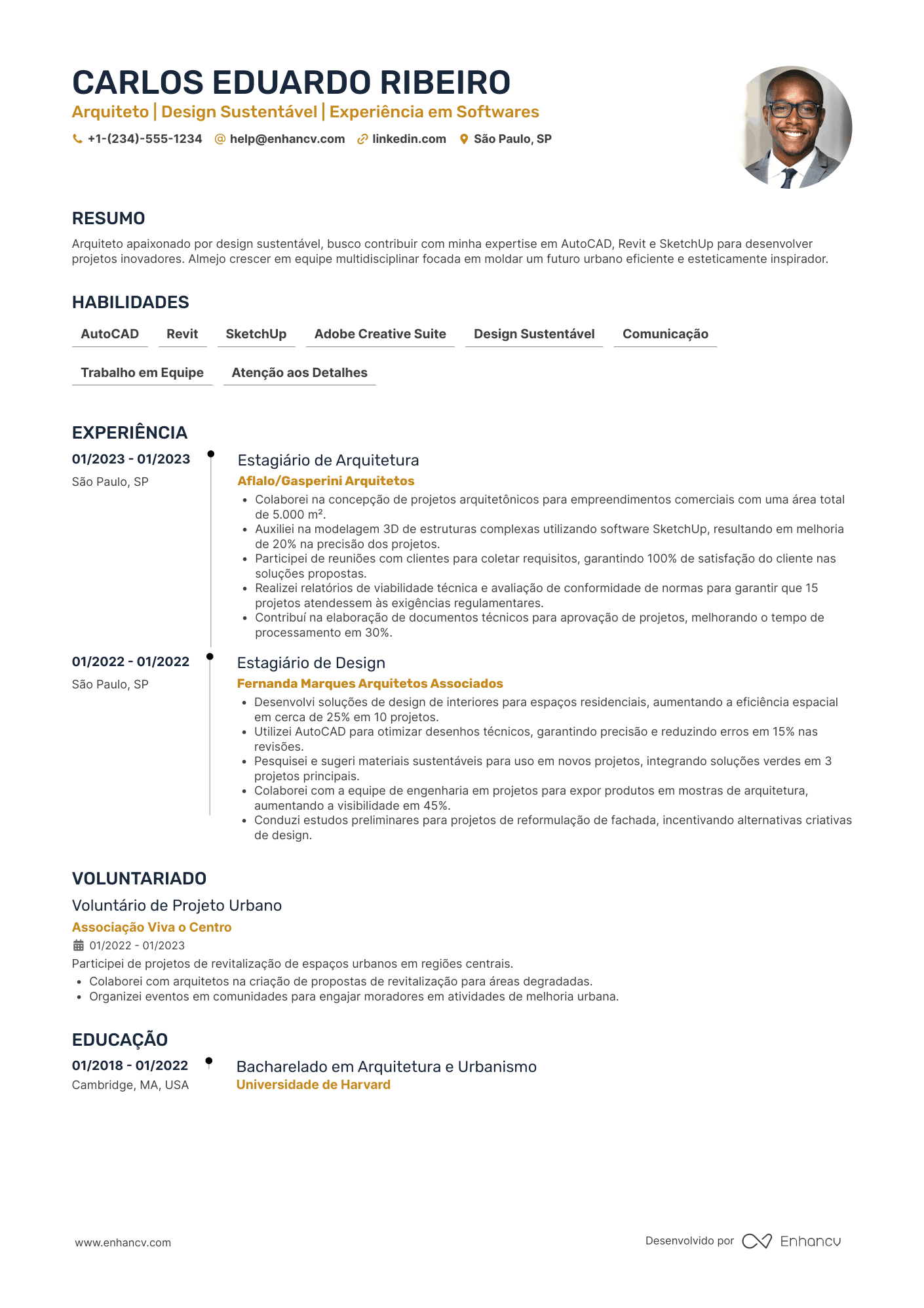 Currículo de arquiteto com experiência