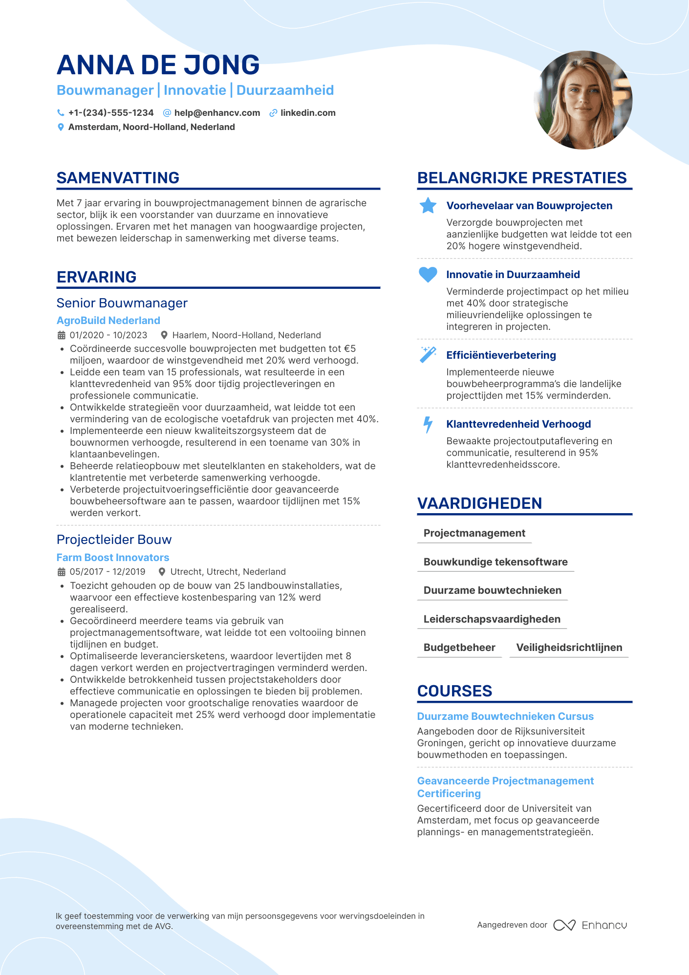CV voor Bouwmanager in de agrarische sector