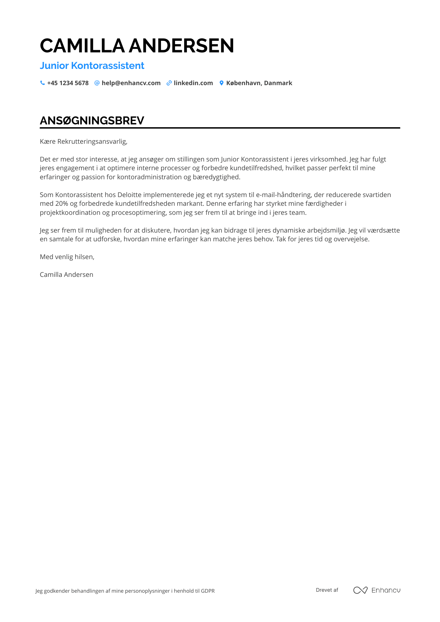 Ansøgningsbrev til Junior Kontorassistent