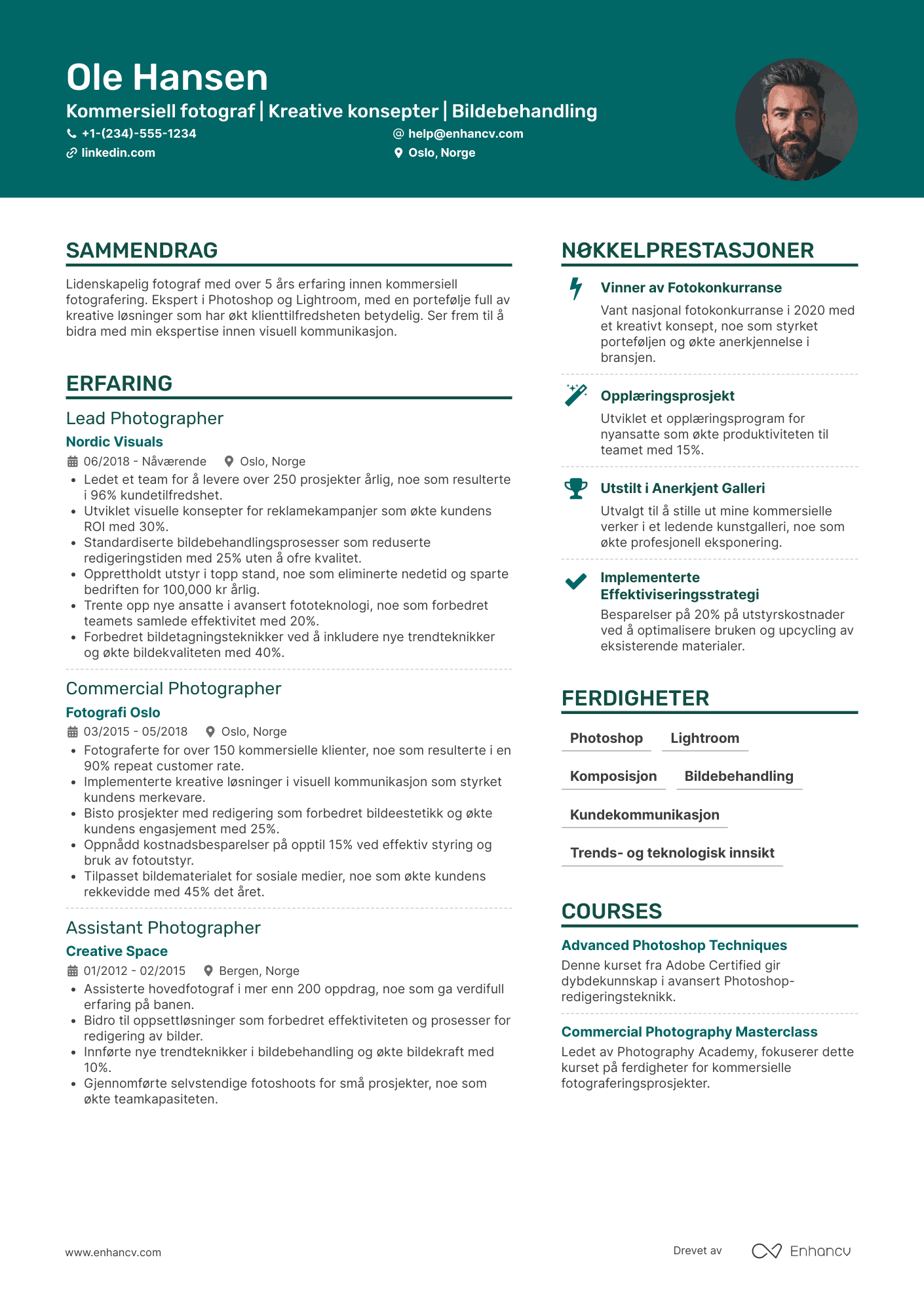 CV for Kommersiell fotograf