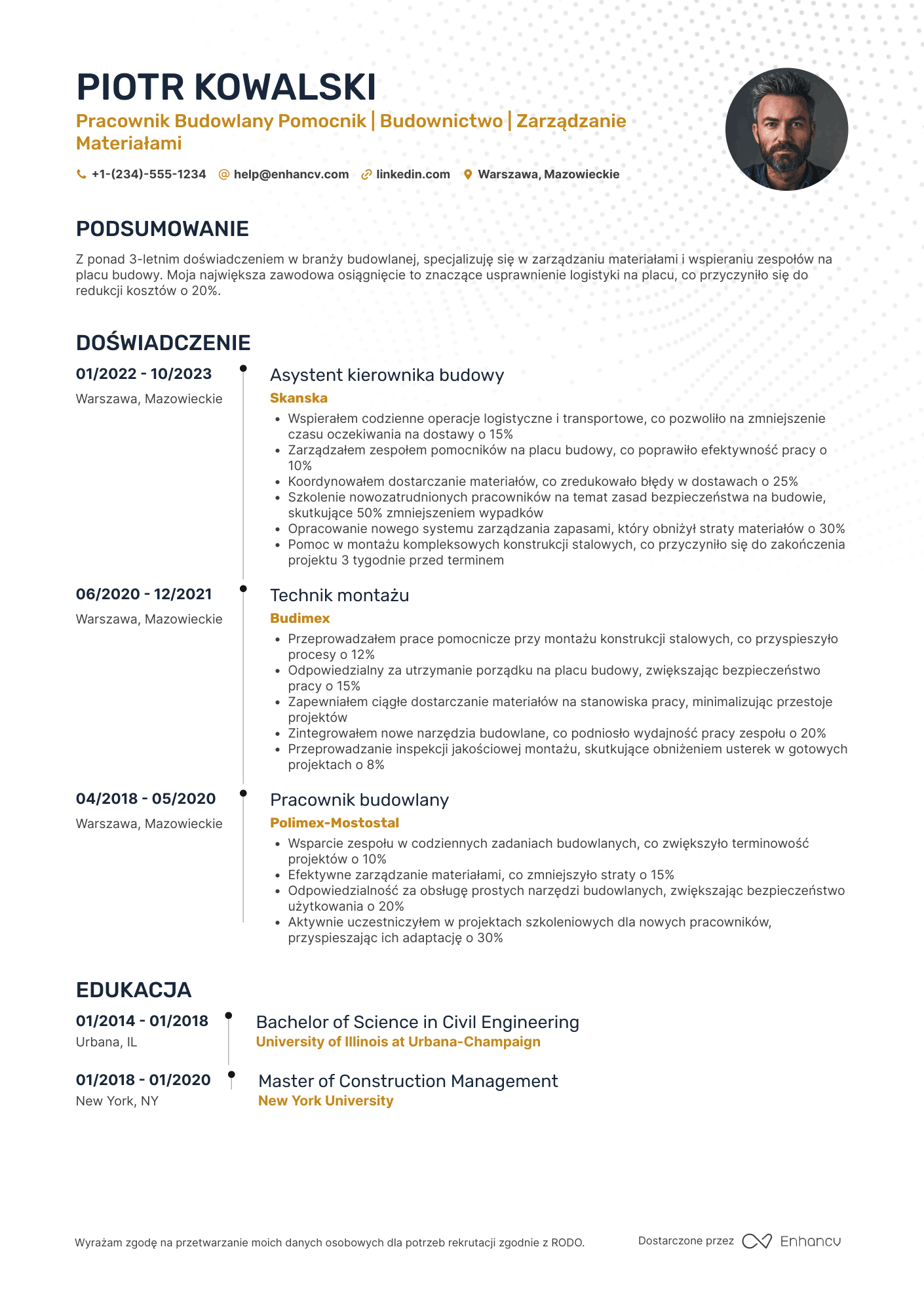 CV dla Pracownik Budowlany Pomocnik
