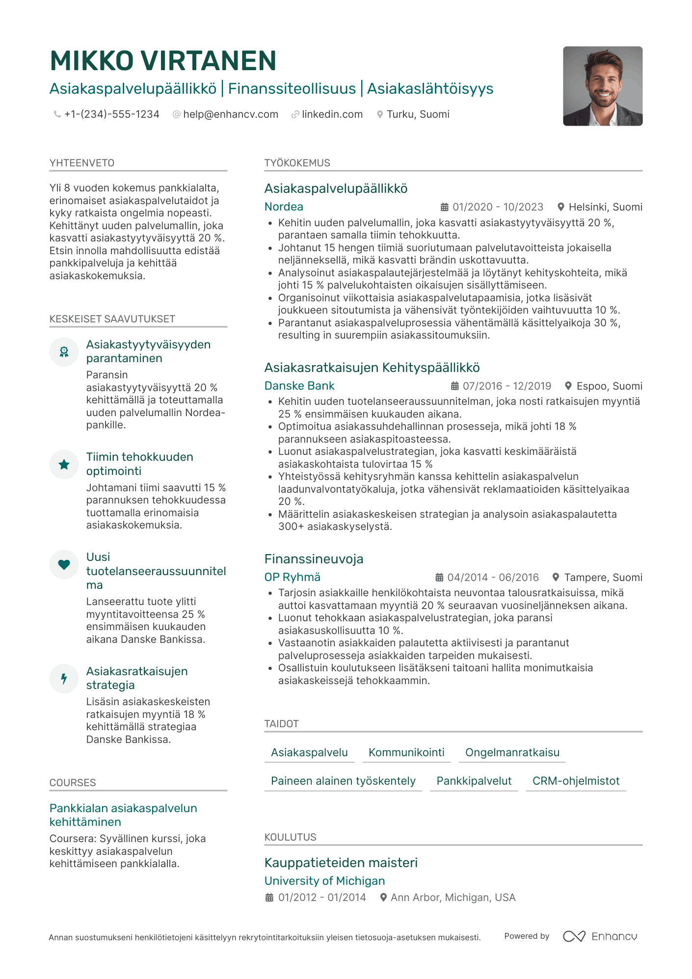 Ansioluettelo Pankkialan Asiakaspalvelija
