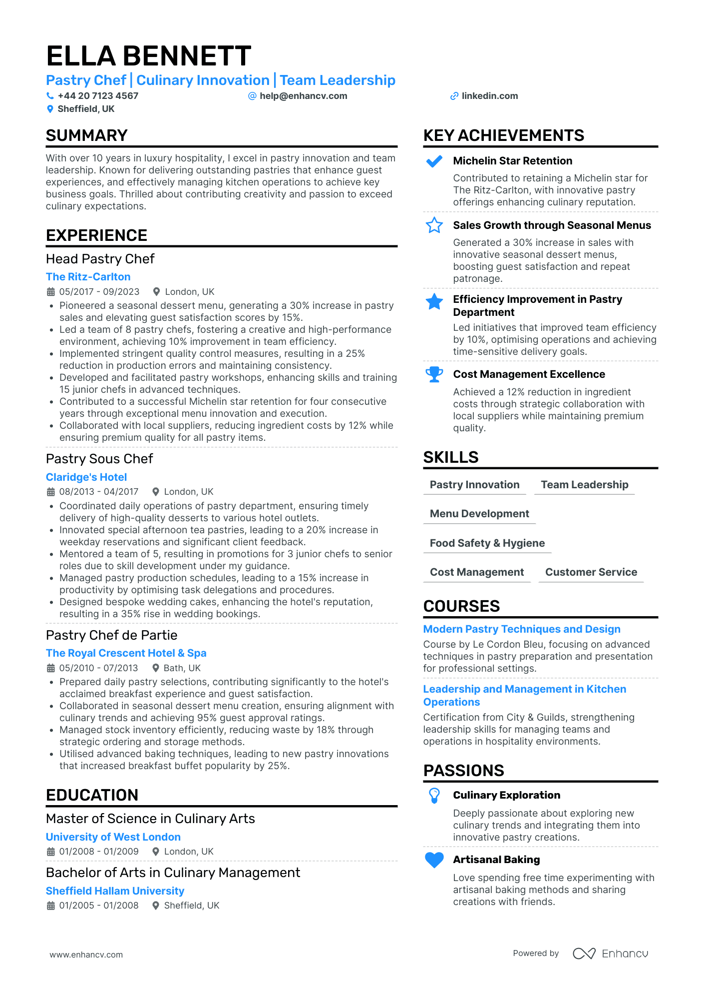 Restaurant Pastry Chef CV Examples