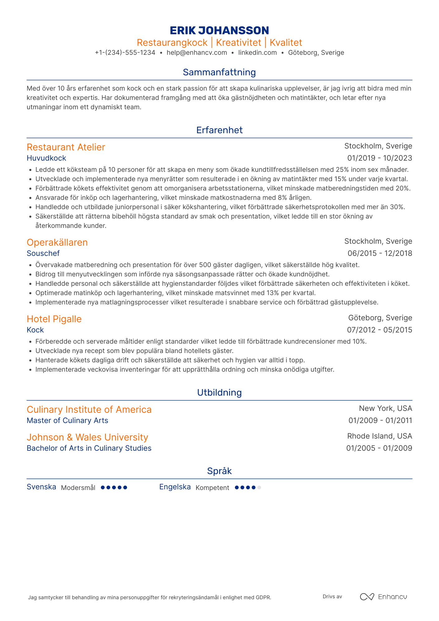 CV för Restaurangkock