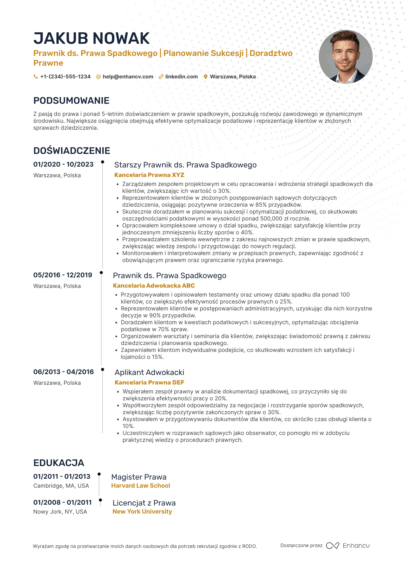 CV dla Prawnik ds. Prawa Spadkowego
