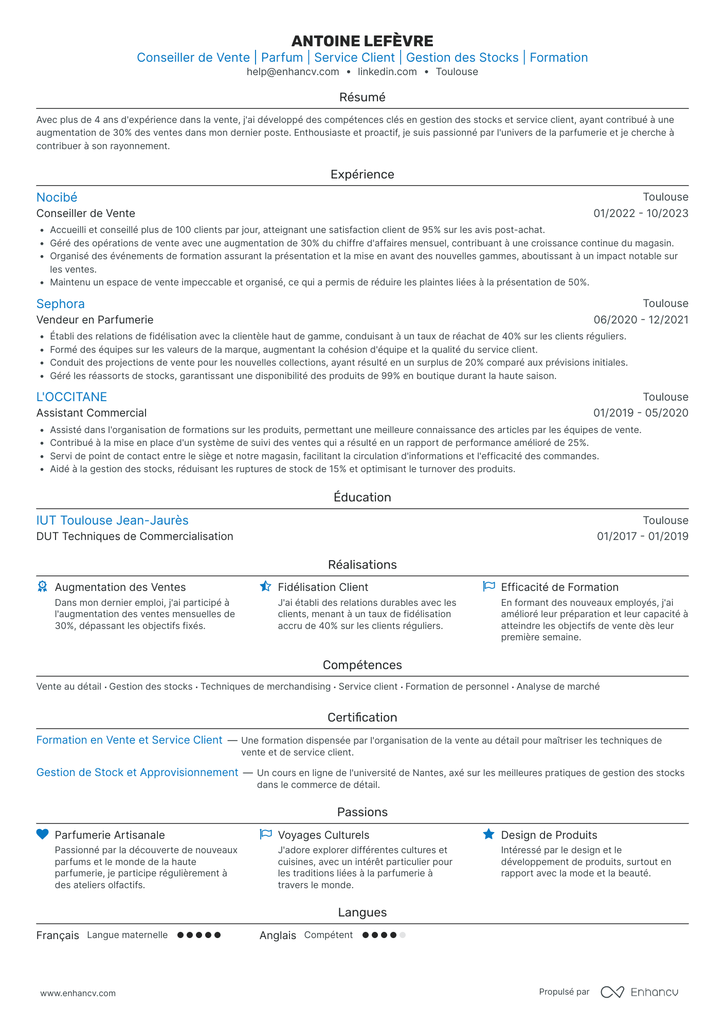 Vendeuse en Parfumerie Exemples de CV