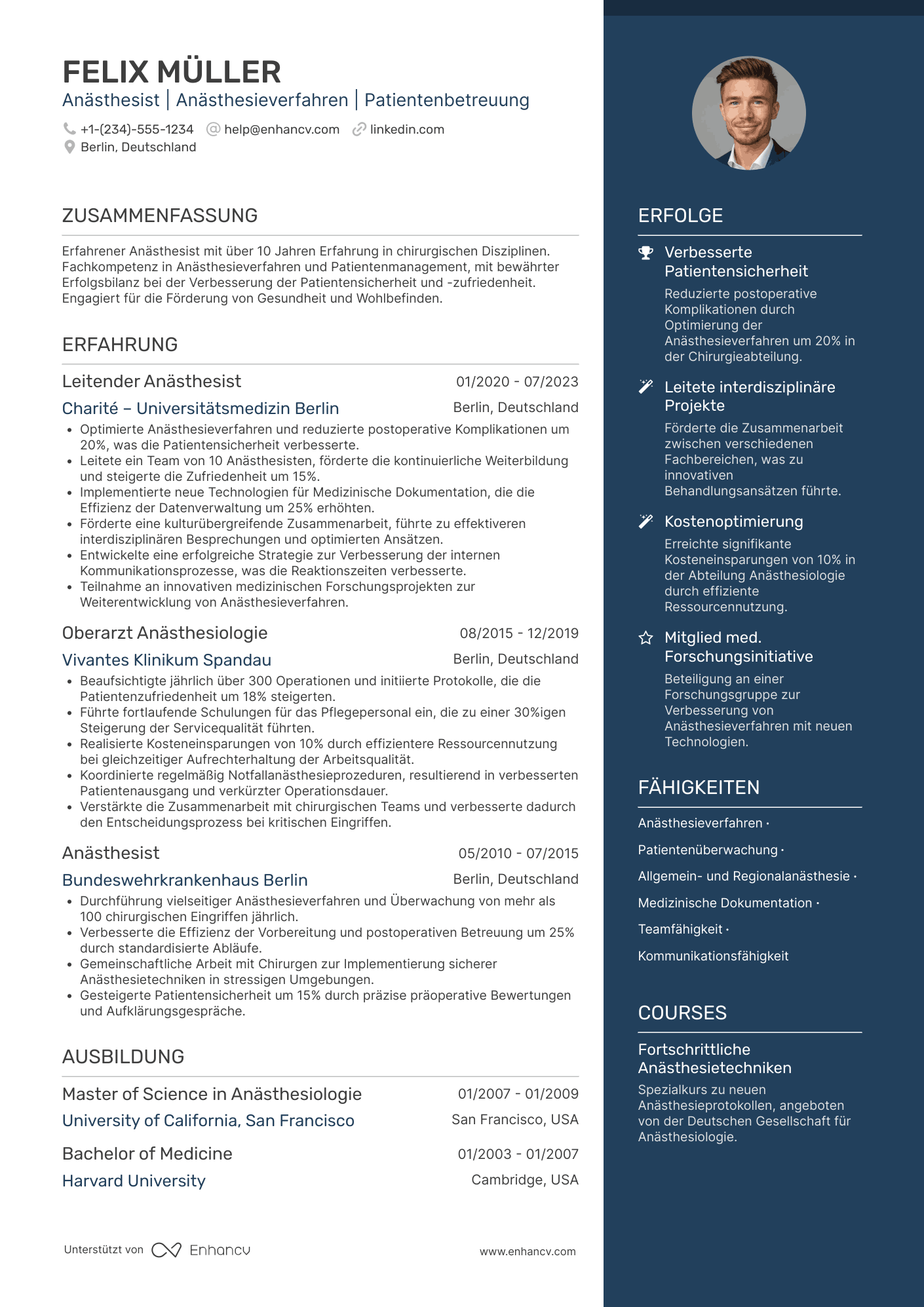 Lebenslauf Anästhesist